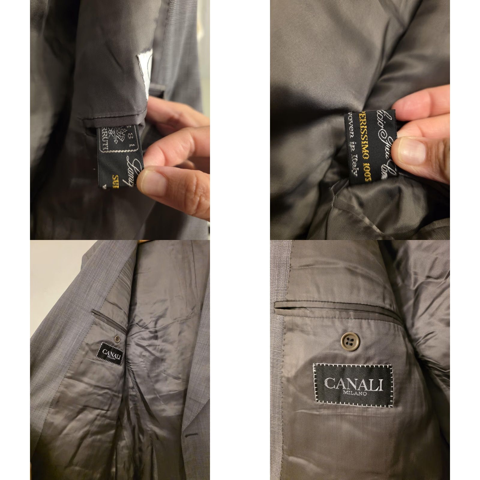 Canali Canali Suit Jacket Mens EU 50R Gray Wool Check Double-Breasted Italy Formal Size 50R - 9 Thumbnail