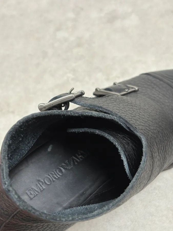 Emporio Armani 2010s Emporio Armani Black Buckle Leather Grained Boots Size US 6 / EU 39 - 9 Thumbnail