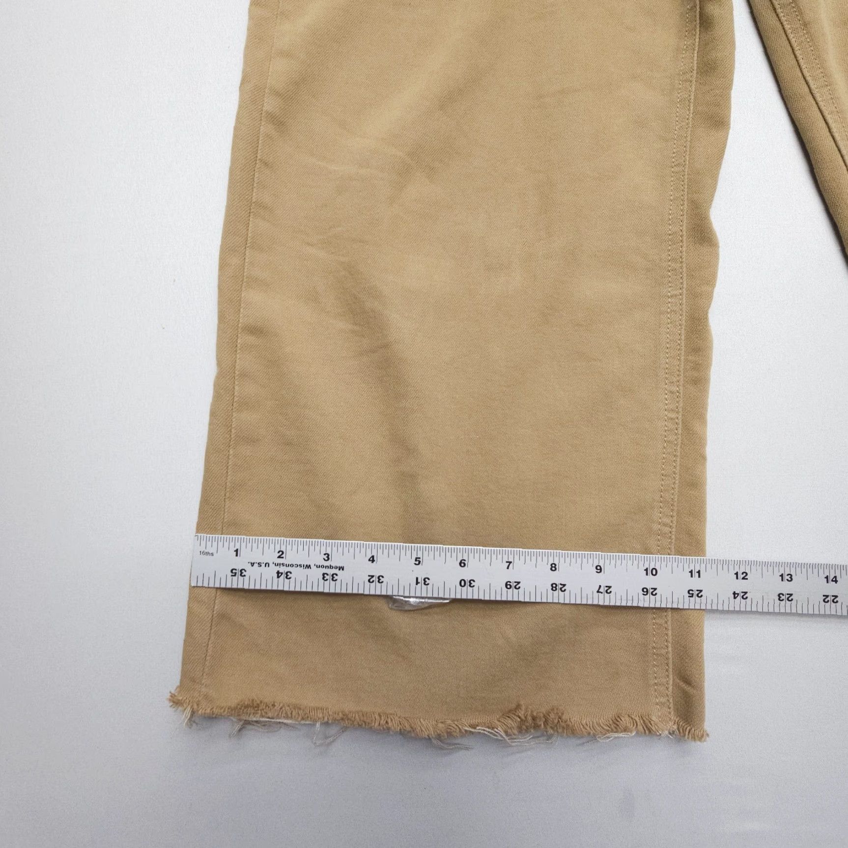 Vintage Hidden Wide Leg Crop Pants, Women's 31, Beige, Button Fly, Stretch Cotton, Casual, Relaxed Fit, USA Size 24" / US 00 / IT 34 - 5 Thumbnail