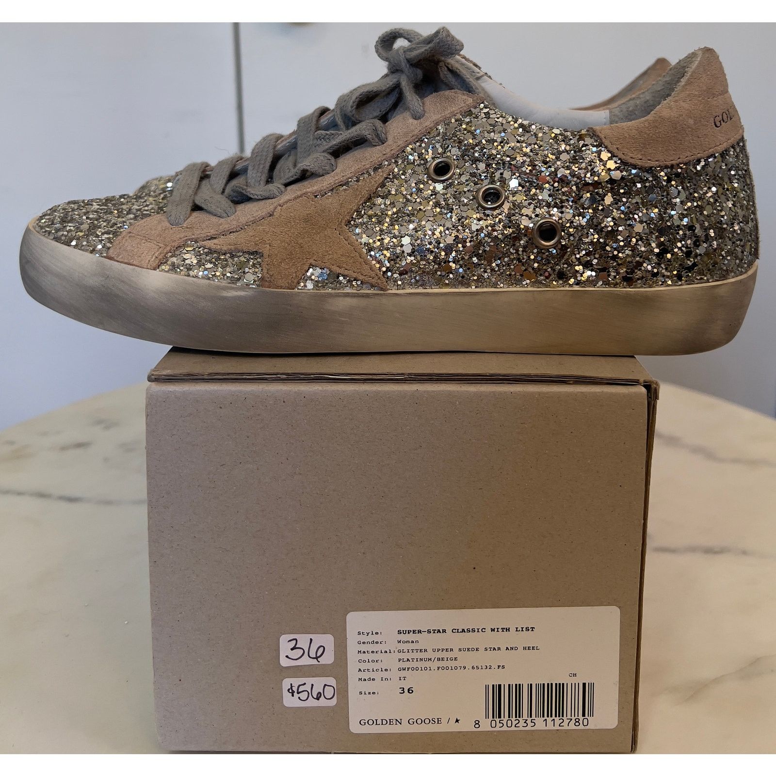 Golden Goose NWT GOLDEN GOOSE SUPERSTAR GLITTER SUEDE PLATINUM BEIGE SZ 6 Size US 6 / IT 36 - 2 Thumbnail