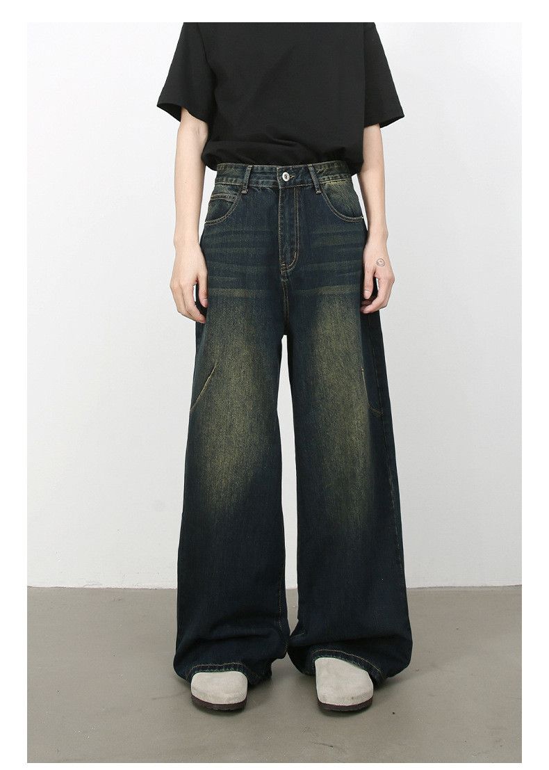 Japanese Brand × Jean Washed retro high street men's loose straight jeans Size US 34 / EU 50 - 2 Thumbnail