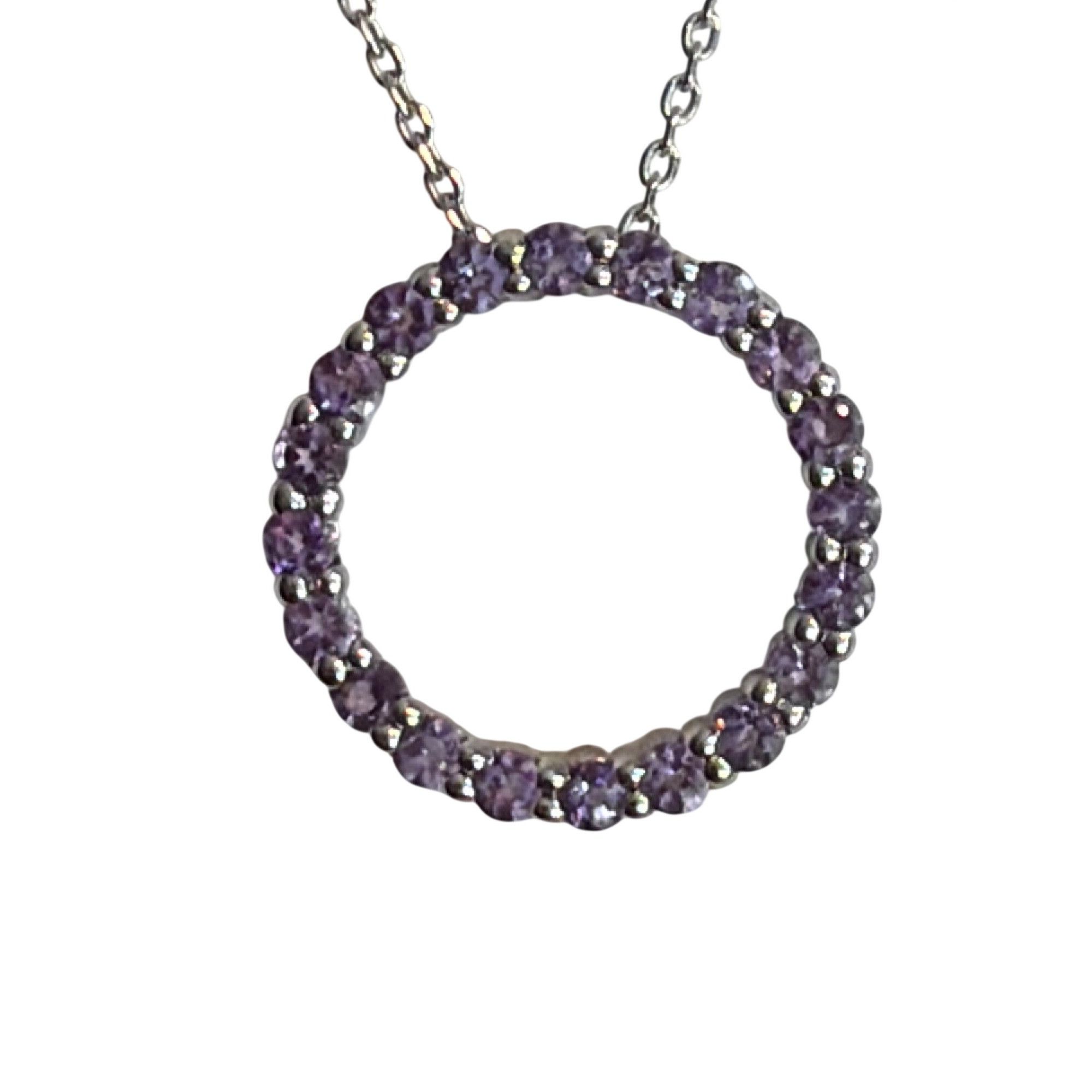 Other Sterling Silver Pendant Necklace Open Circle Amethyst Dainty Size ONE SIZE - 2 Thumbnail