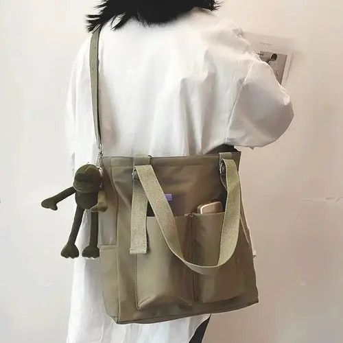 Japanese Brand Green Color Simple Fashion Nylon Canvas Tote Bag Size ONE SIZE - 4 Thumbnail