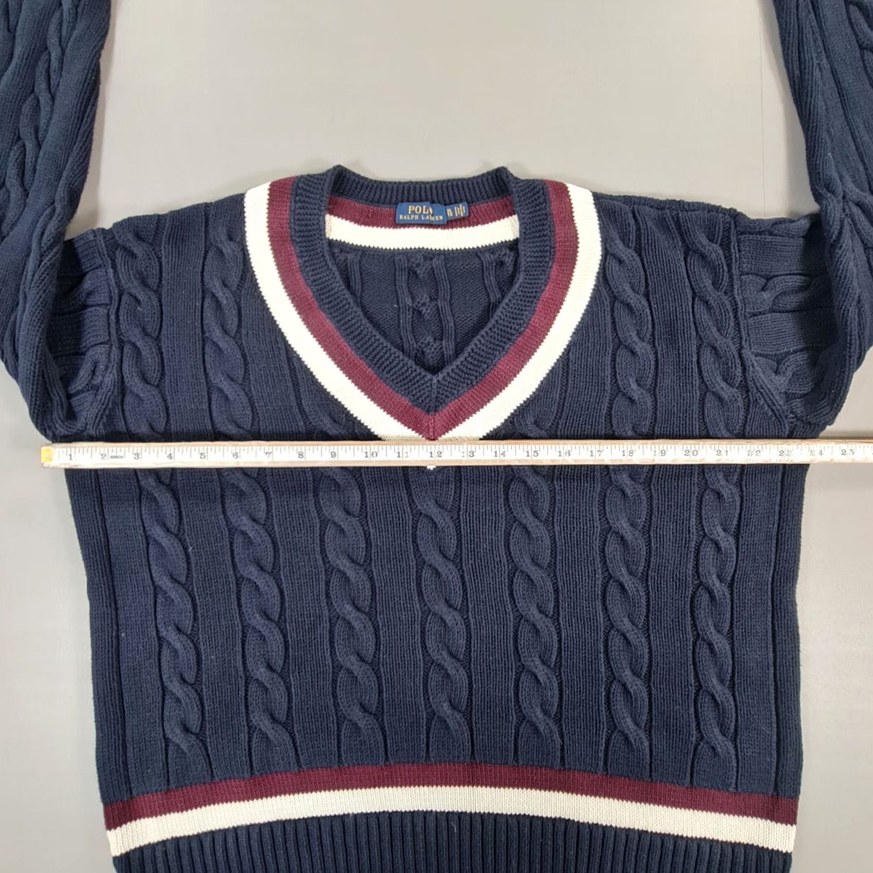 Polo Ralph Lauren Polo Ralph Lauren Jumper Womens XL Navy Blue Cable Knit V-Neck 100% Cotton Preppy 90s Classic Pullover Mens Womens Girls Size XL / US 12-14 / IT 48-50 - 5 Thumbnail