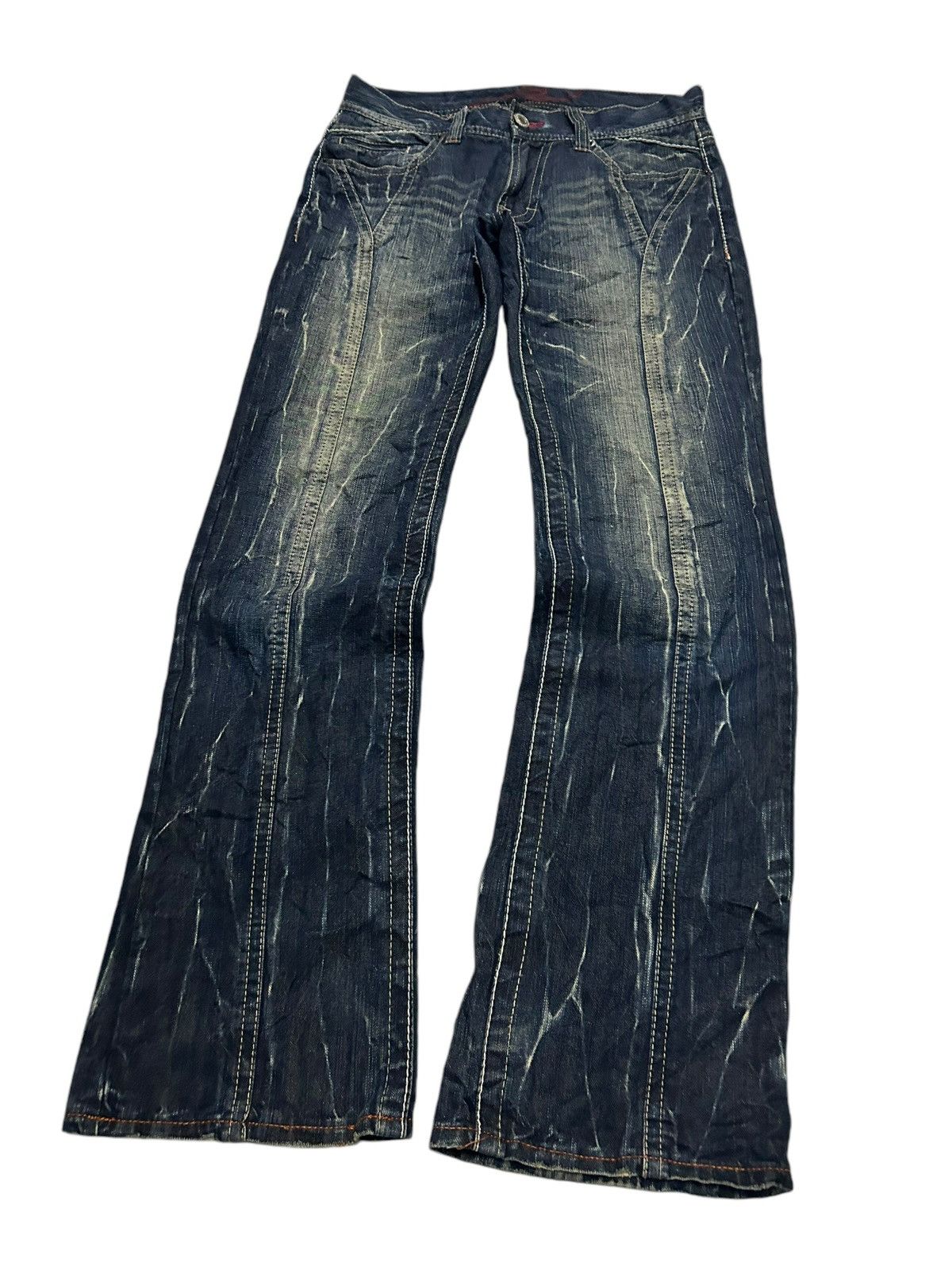 If Six Was Nine × KMRii × Le Grande Bleu (L.G.B.) FLARE THREE STONES THROW JAPANESE PUNK STYLE DENIM ☠️🎌🎌☠️ Size US 31 - 9 Thumbnail
