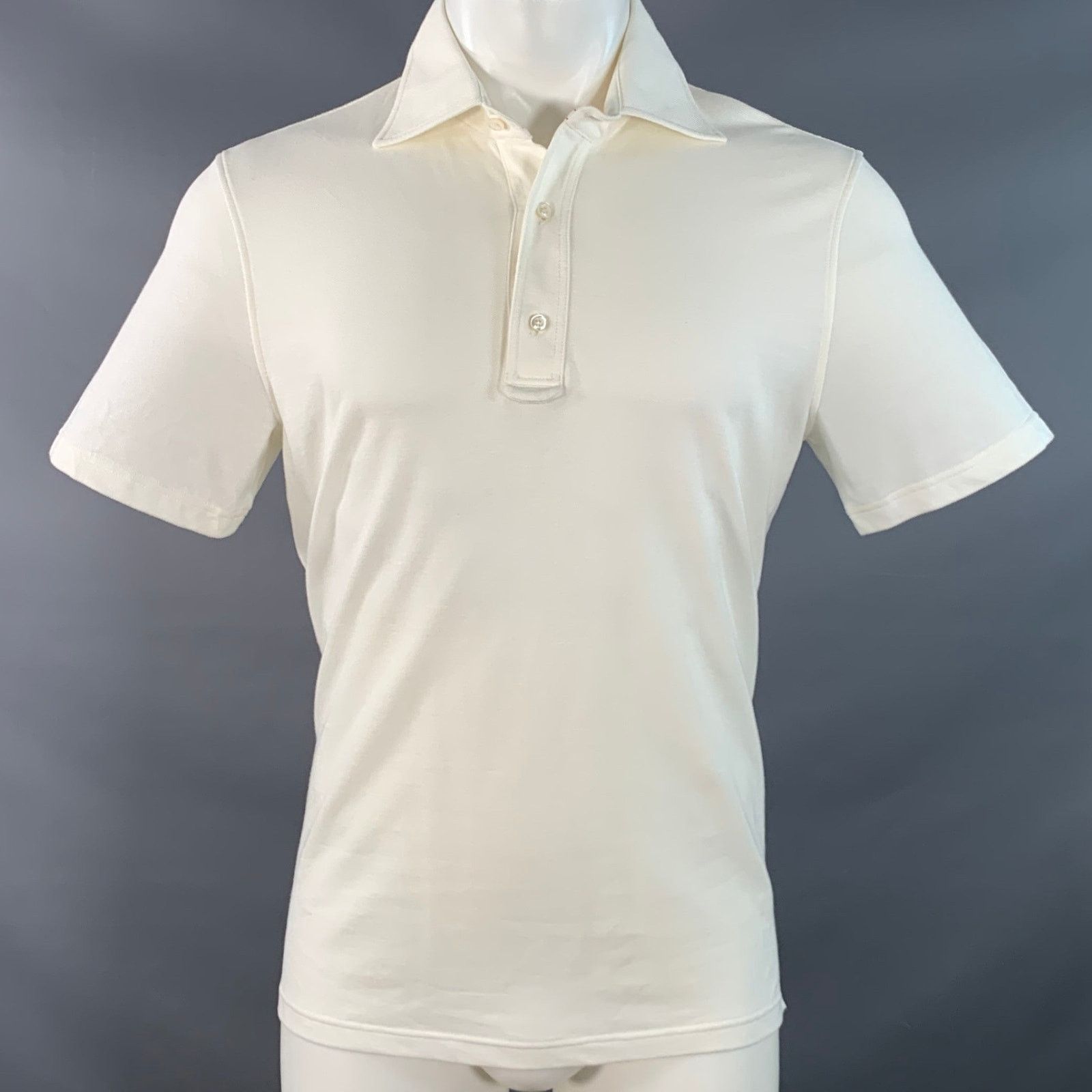 Isaia ISAIA Size M Off White Cotton Short Sleeve Polo Size US M / EU 48-50 / 2 - 1 Thumbnail