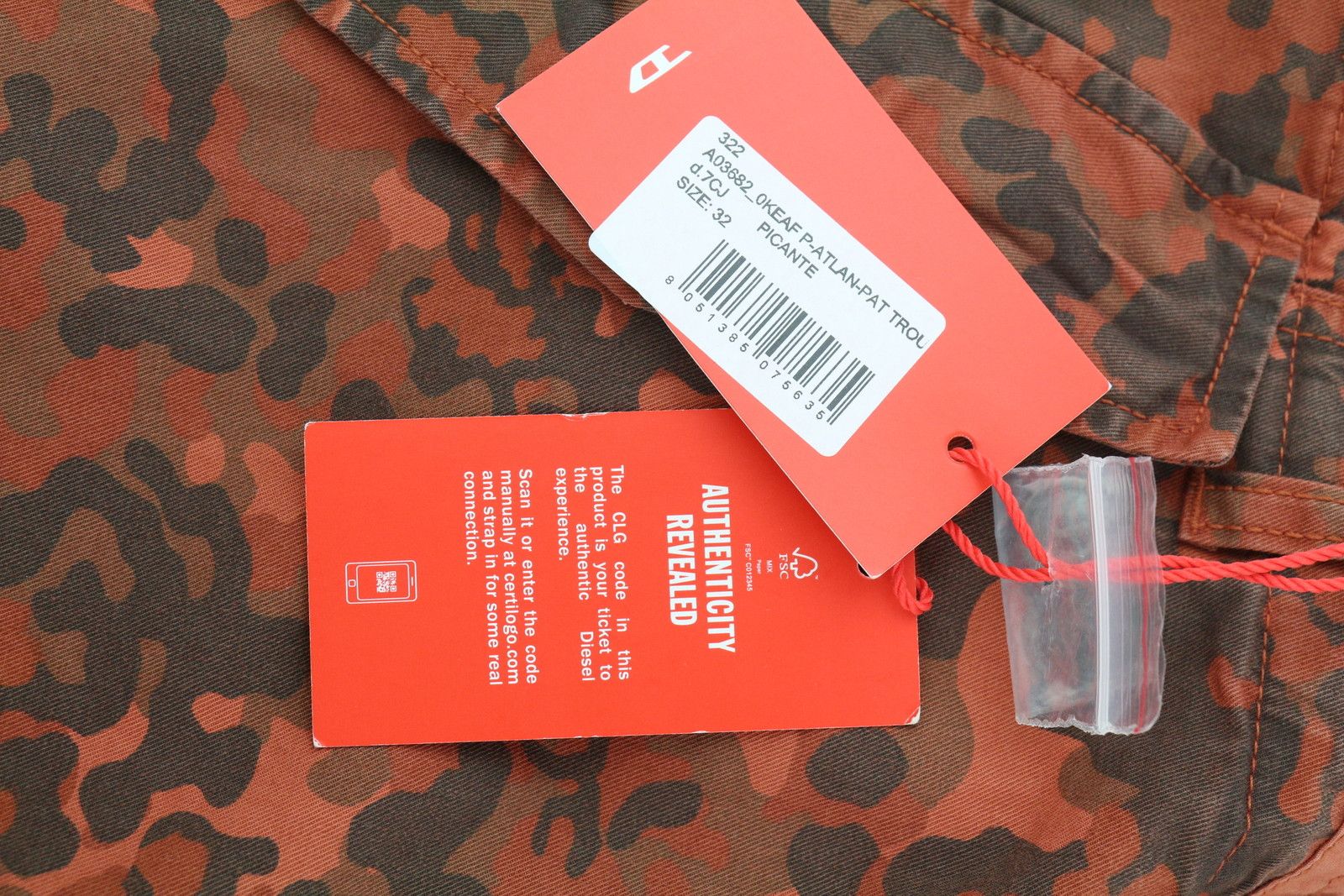 Diesel P-ATLAN-PAT W32 Orange Camouflage Multi-Pocket 85387 Size US 32 / EU 48 - 7 Thumbnail
