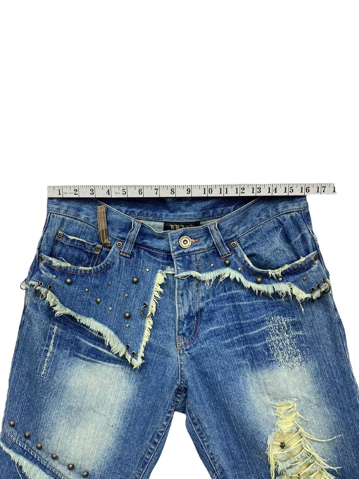 Grunt Style 🔥Grunge Studded Frayed Spliced Piercing Ripped Denim Shorts Size US 32 / EU 48 - 16 Thumbnail