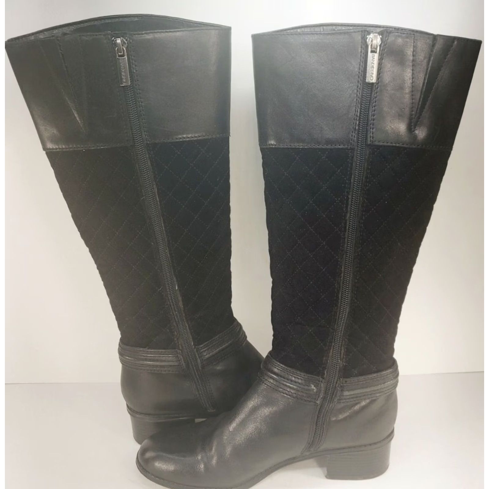 Vintage Bandolino Boots Womens Black CABBIE WOMEN LEATHER QUILTED SUEDE KNEE HIGH Side Zip Size US 7 / IT 37 - 7 Thumbnail
