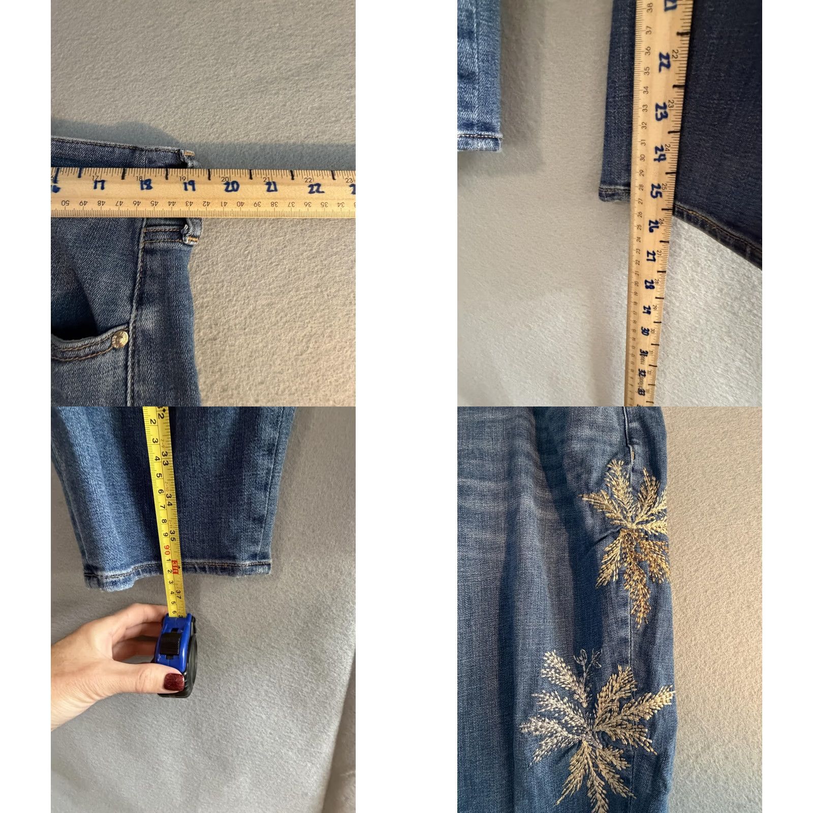 Vintage Chico's Jeans Womens 16R Blue Boyfriend Embroidered Floral Size 38" / US 16 / IT 52 - 8 Thumbnail
