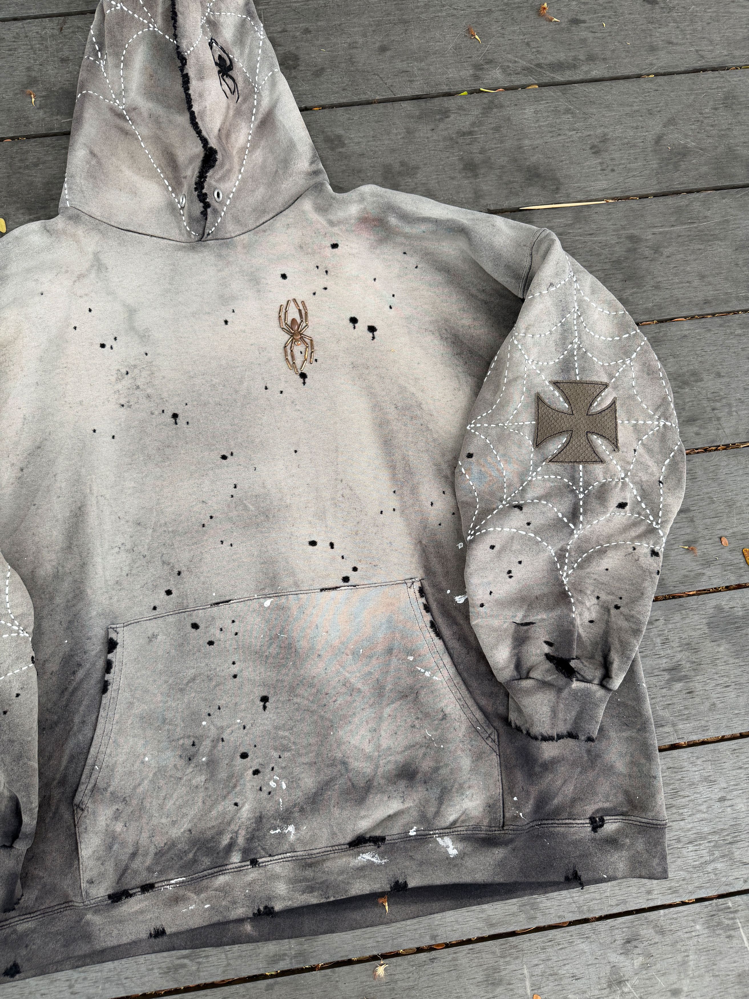 Japanese Brand XXL* Thrashed & Faded Sashiko Spider Web Hoodie Size US XXL / EU 58 / 5 - 14 Thumbnail