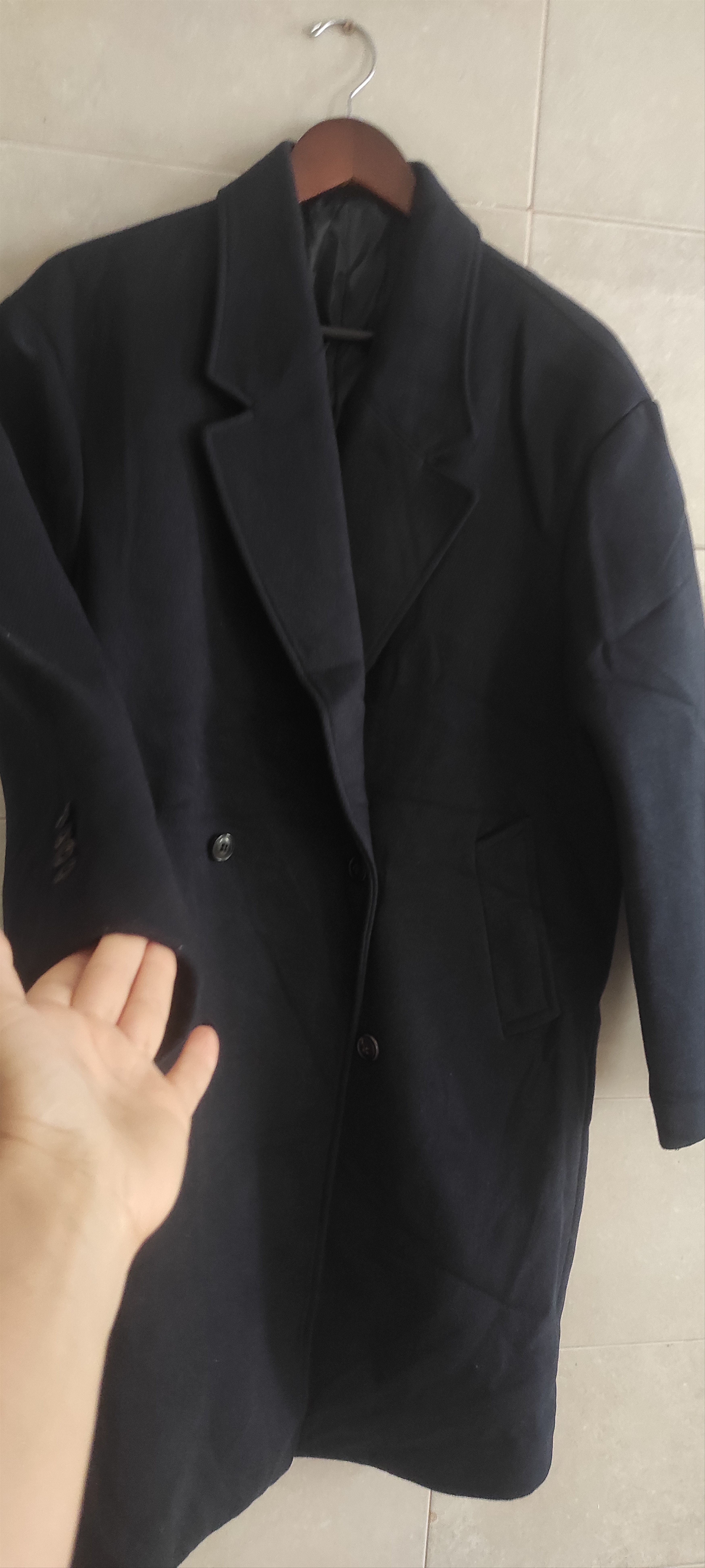 AMI Paris Double-Breasted Wool Mens Coat Navy Blue