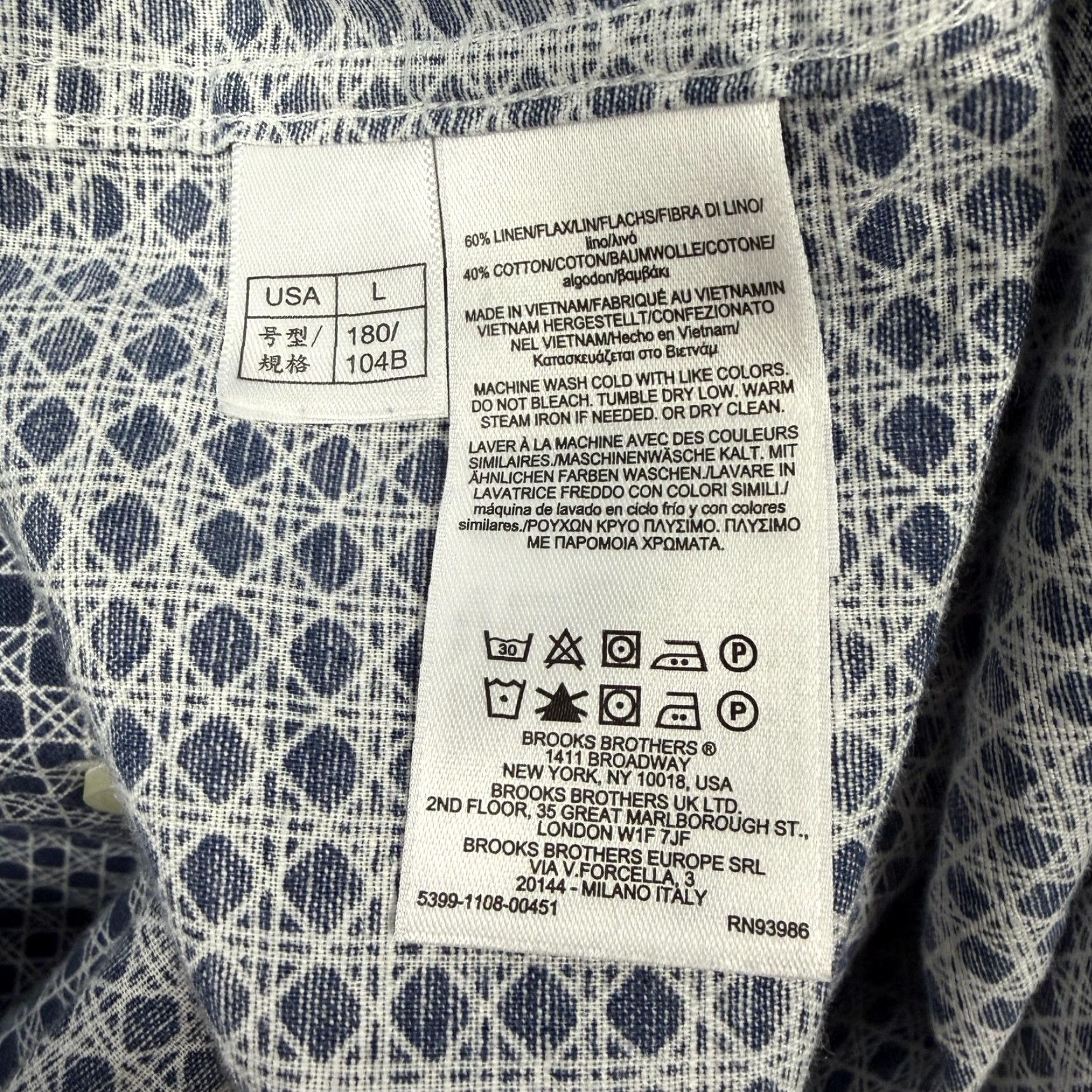 Brooks Brothers Brooks Brothers 1818 Button-Up Shirt Geometric Blue Mens Large Short Sleeve Casual Preppy Lightweight Linen Cotton 60/40 Chest 48 in Size US L / EU 52-54 / 3 - 5 Thumbnail