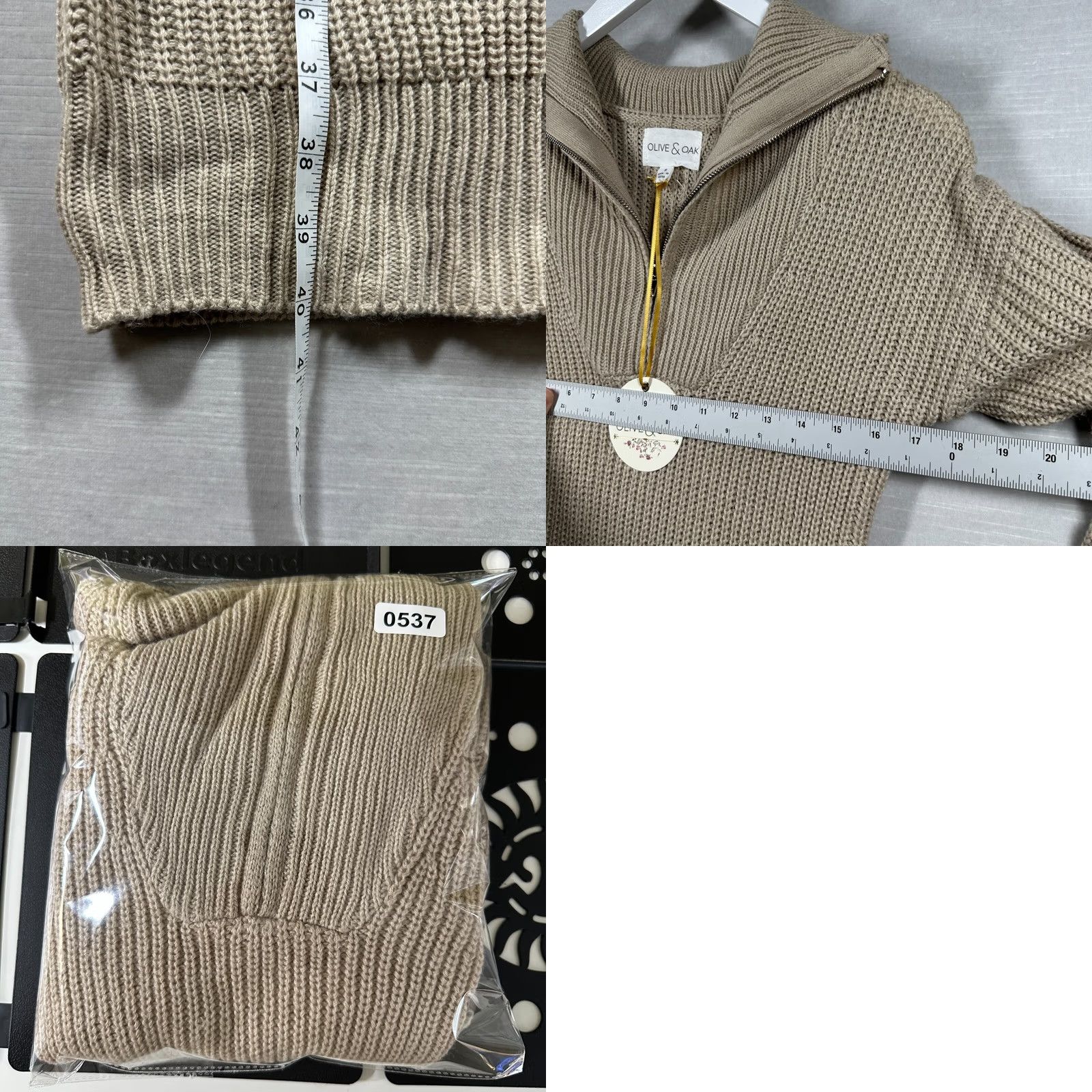 Olive Olive & Oak Knit Dress Womans Small Beige Fitted Zipper Cozy Knee Length Sleeved Long V-Neck Knit Dress Womens Size S / US 4 / IT 40 - 8 Thumbnail