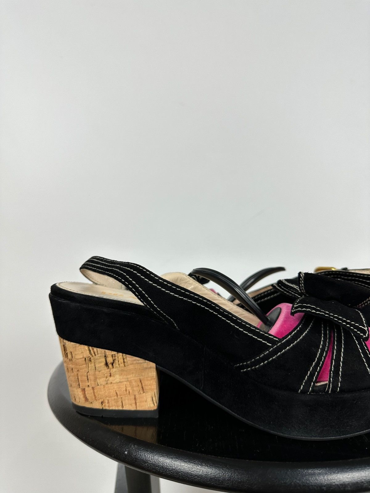 Prada Prada Black Suede Leather Bow Platform Sandals Size US 8 / IT 38 - 17 Thumbnail