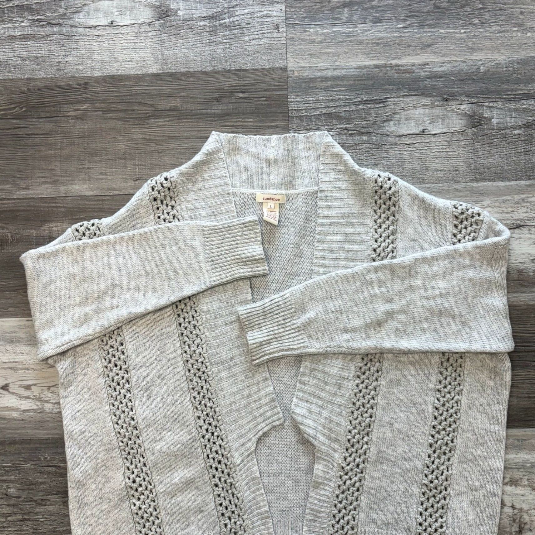 Vintage VINTAGE Sundance Cardigan Open Front Knit Ribbon Vertical Crochet Light Gray Womens L Size L / US 10 / IT 46 - 2 Thumbnail