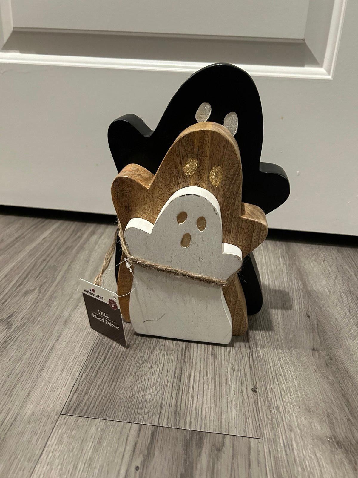 Walmart Viral Walmart Halloween Fall wood decor ghosts set of 3 Size ONE SIZE - 3 Thumbnail
