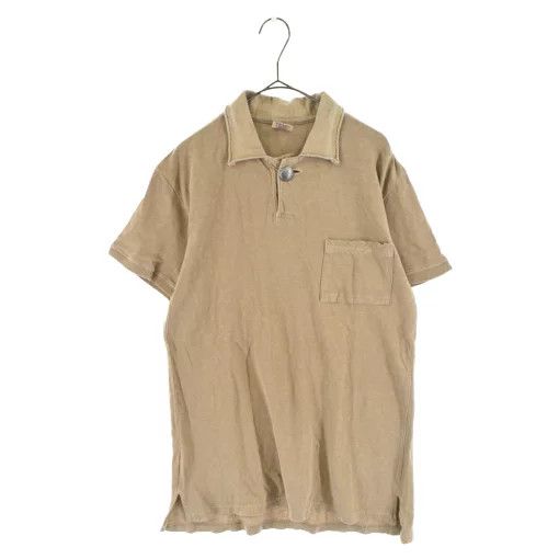 Polos Concho button short sleeve cotton chest pocket Beige
