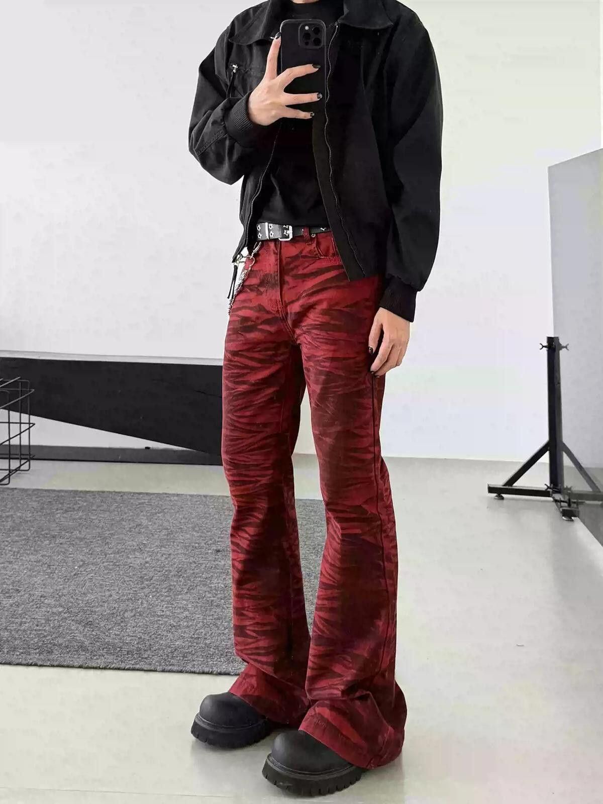 Other Red Flared Stacked Tiger Print Pants Size US 28 / EU 44 - 6 Thumbnail