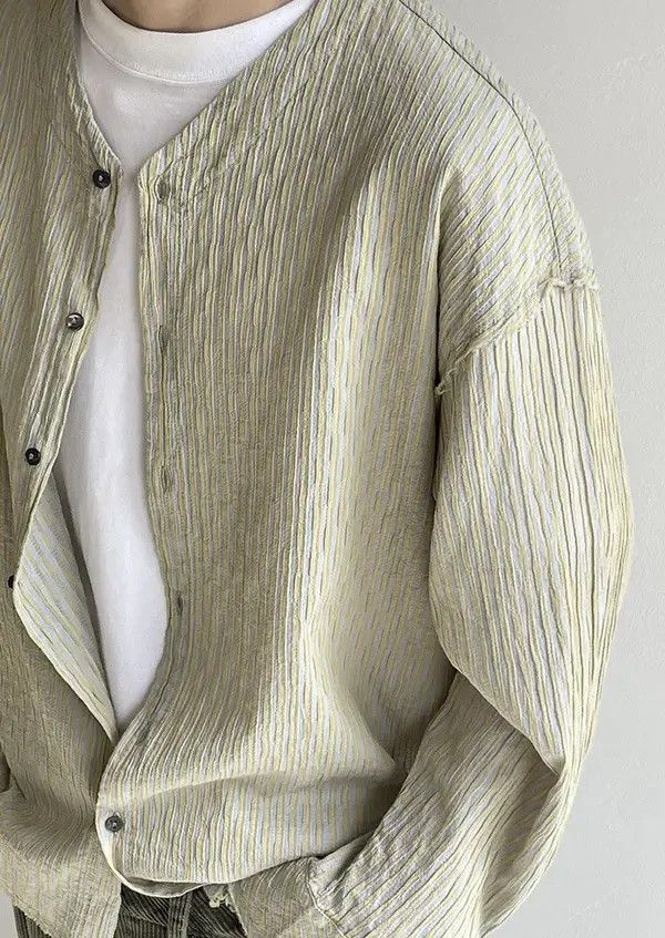 VIBE Retro fashion y2k distressed frayed crinkle pinstripe shirt Size US M / EU 48-50 / 2 - 5 Thumbnail