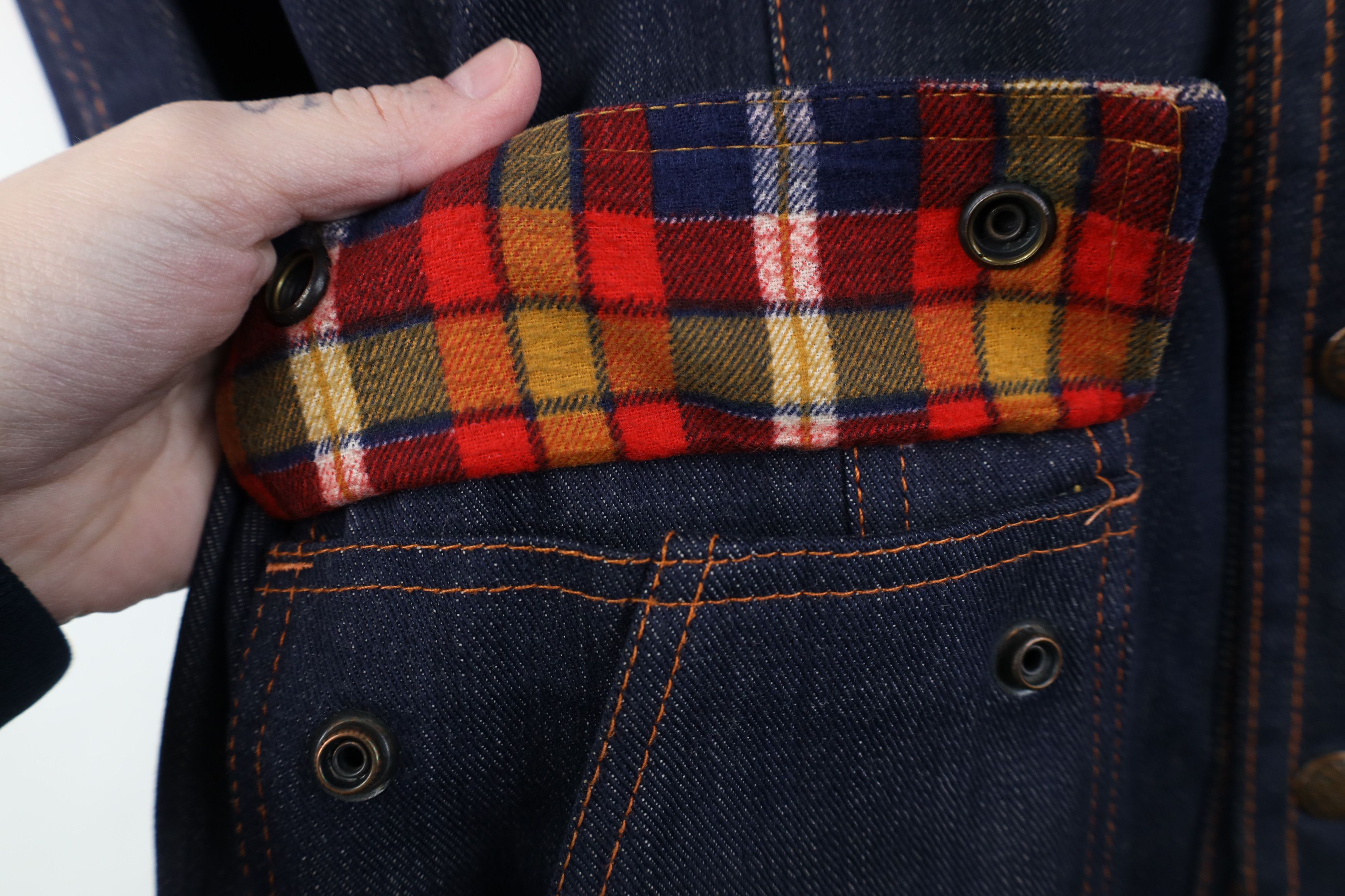 Vintage Vintage 70s Streetwear Plaid Trim Denim Chore Jacket Indigo Size US M / EU 48-50 / 2 - 9 Thumbnail