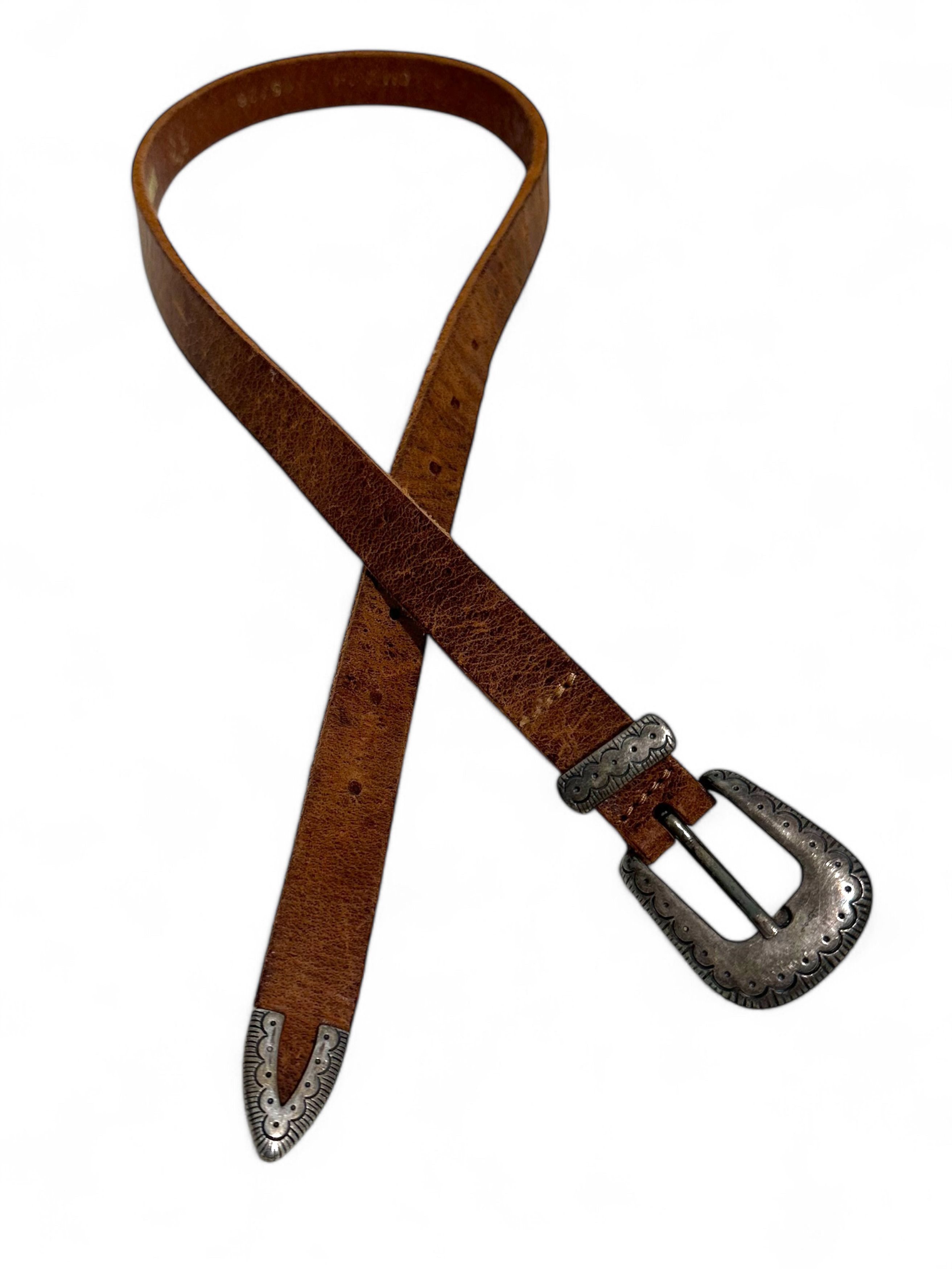 Vintage Vintage Thick Brown Leather Western Style Belt 26 Inch Size ONE SIZE - 7 Thumbnail