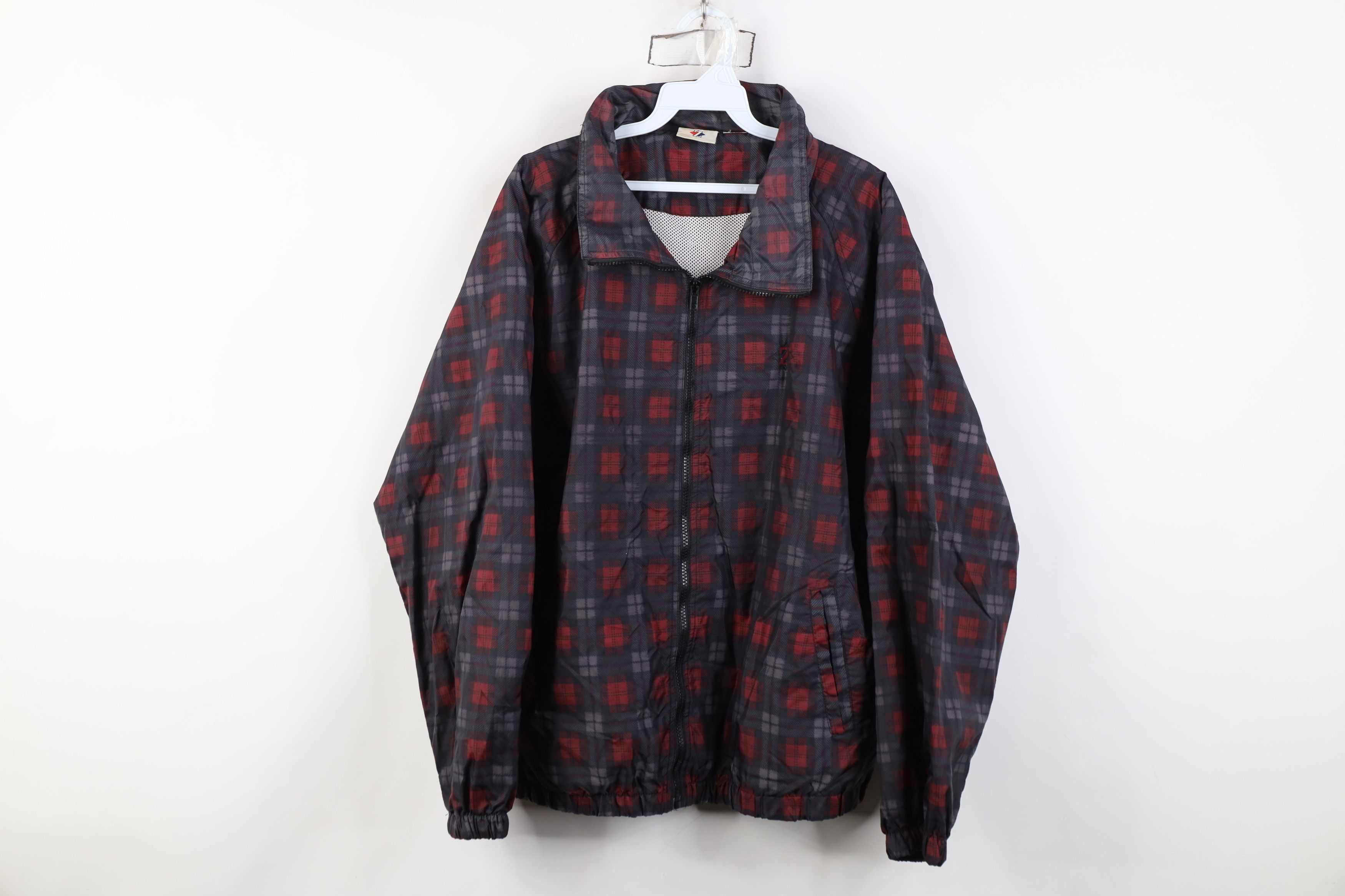 Vintage 90s Streetwear Full Zip Windbreaker Jacket Red Plaid