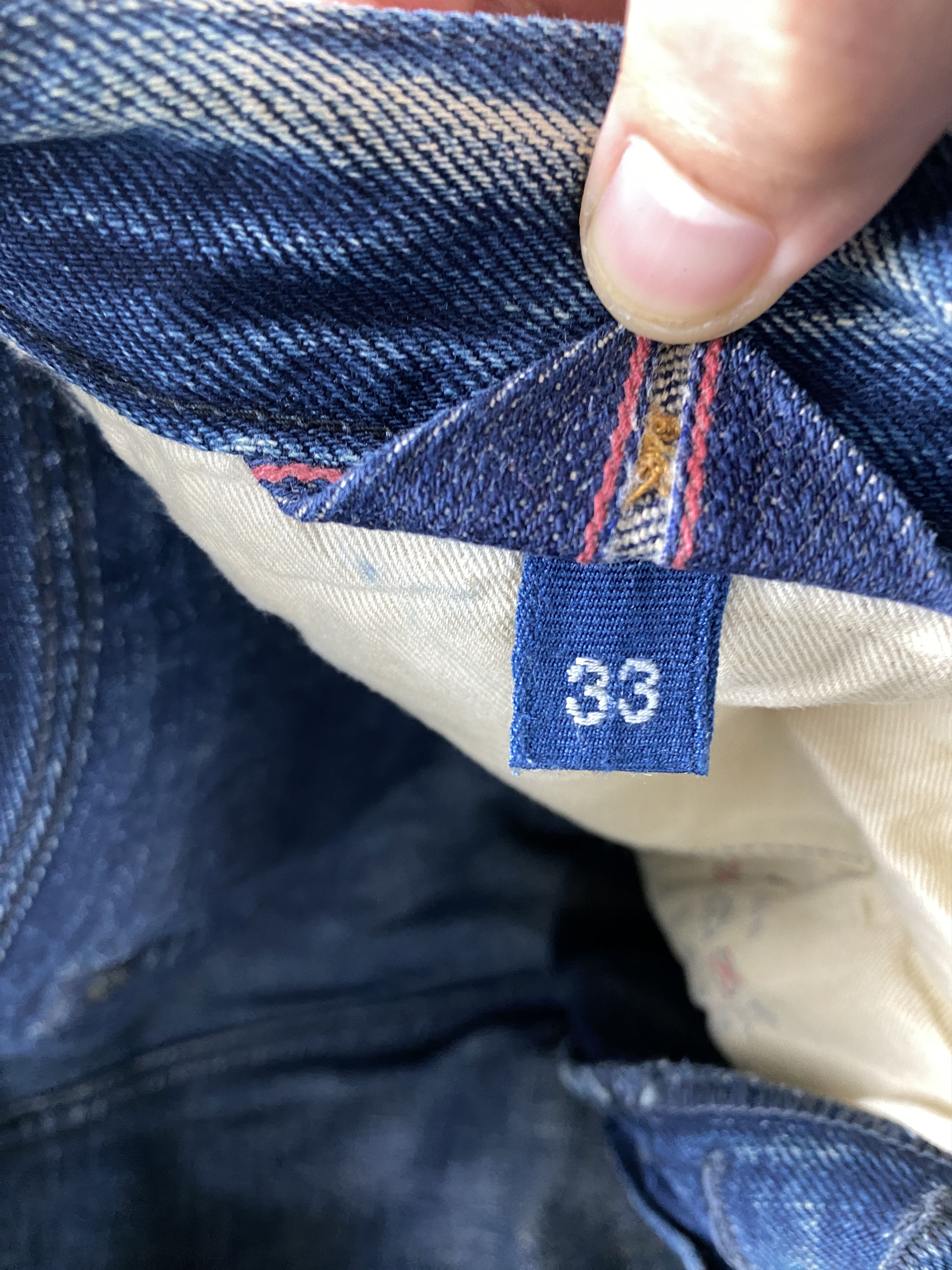 Vintage 💢 Selvedge Vintage R Faded Blue Jeans CP0079 Size US 33 - 14 Thumbnail