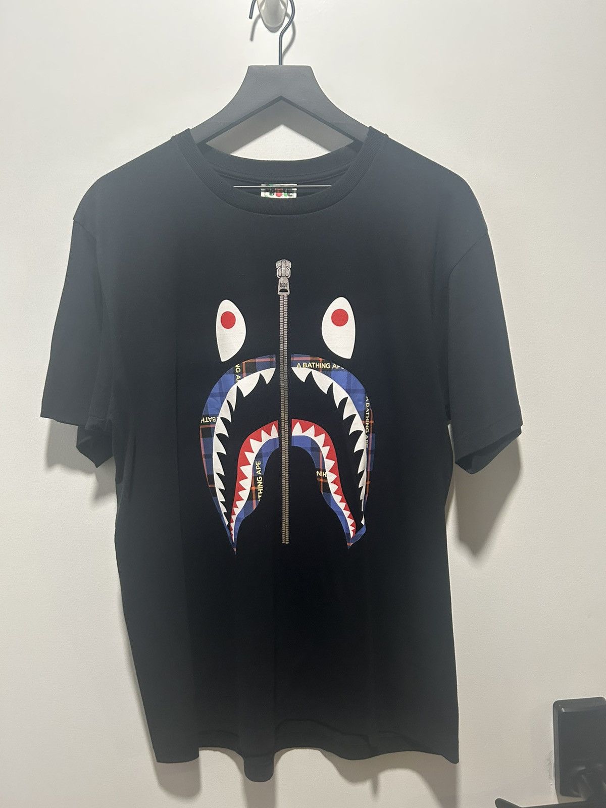 Bape A Bathing Ape Plaid Milo Shark Tee Size US XL / EU 56 / 4 - 1 Thumbnail