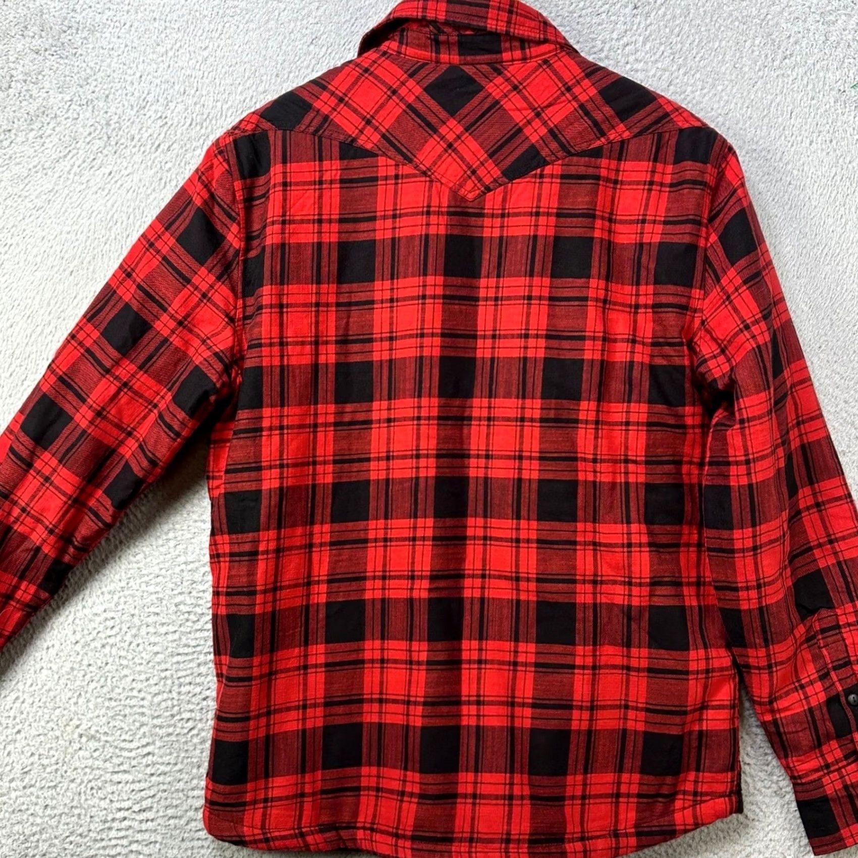 Lucky Brand Lucky Brand Mens Large Shirt Flannel Shacket Red Plaid Heavyweight Lined Sherpa Button-Up Long Sleeve Collared Striped Accent Casual Winter Fall Mens Size US L / EU 52-54 / 3 - 2 Thumbnail