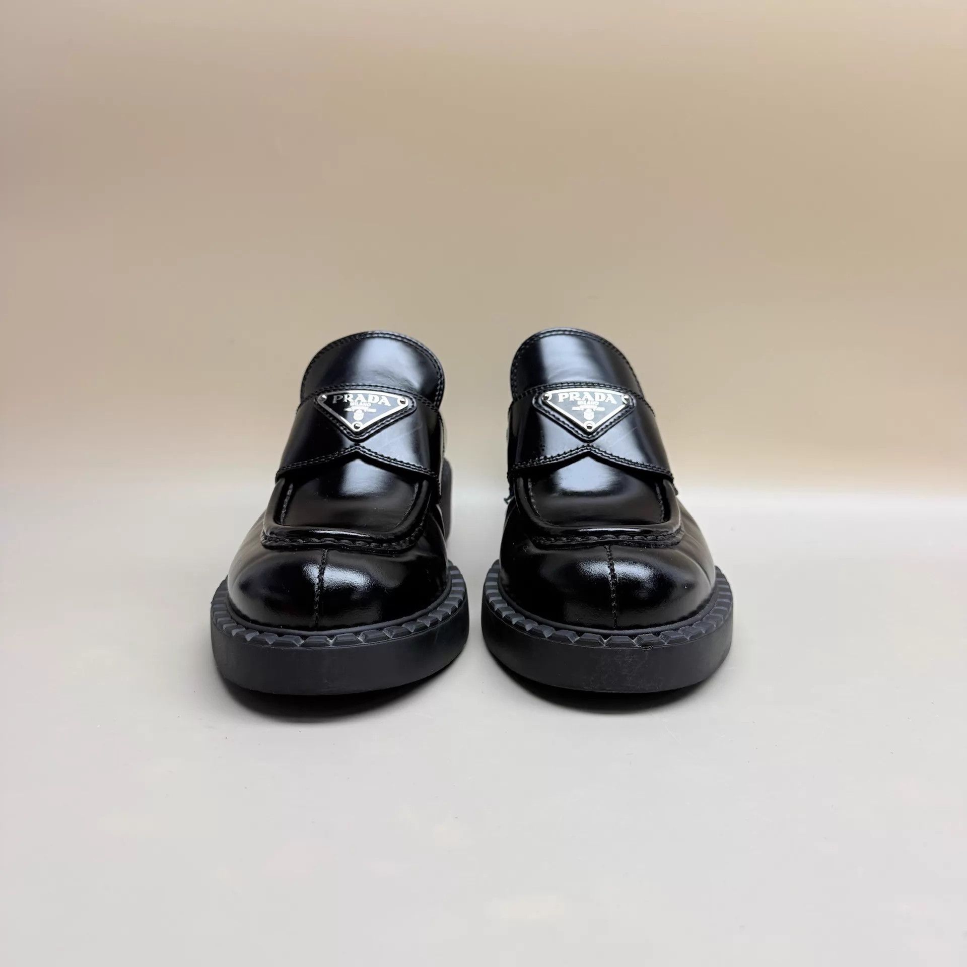 Prada Prada Black & Silver Tri Logo Loafers 35.5 99 New Size US 5 / IT 35 - 2 Thumbnail