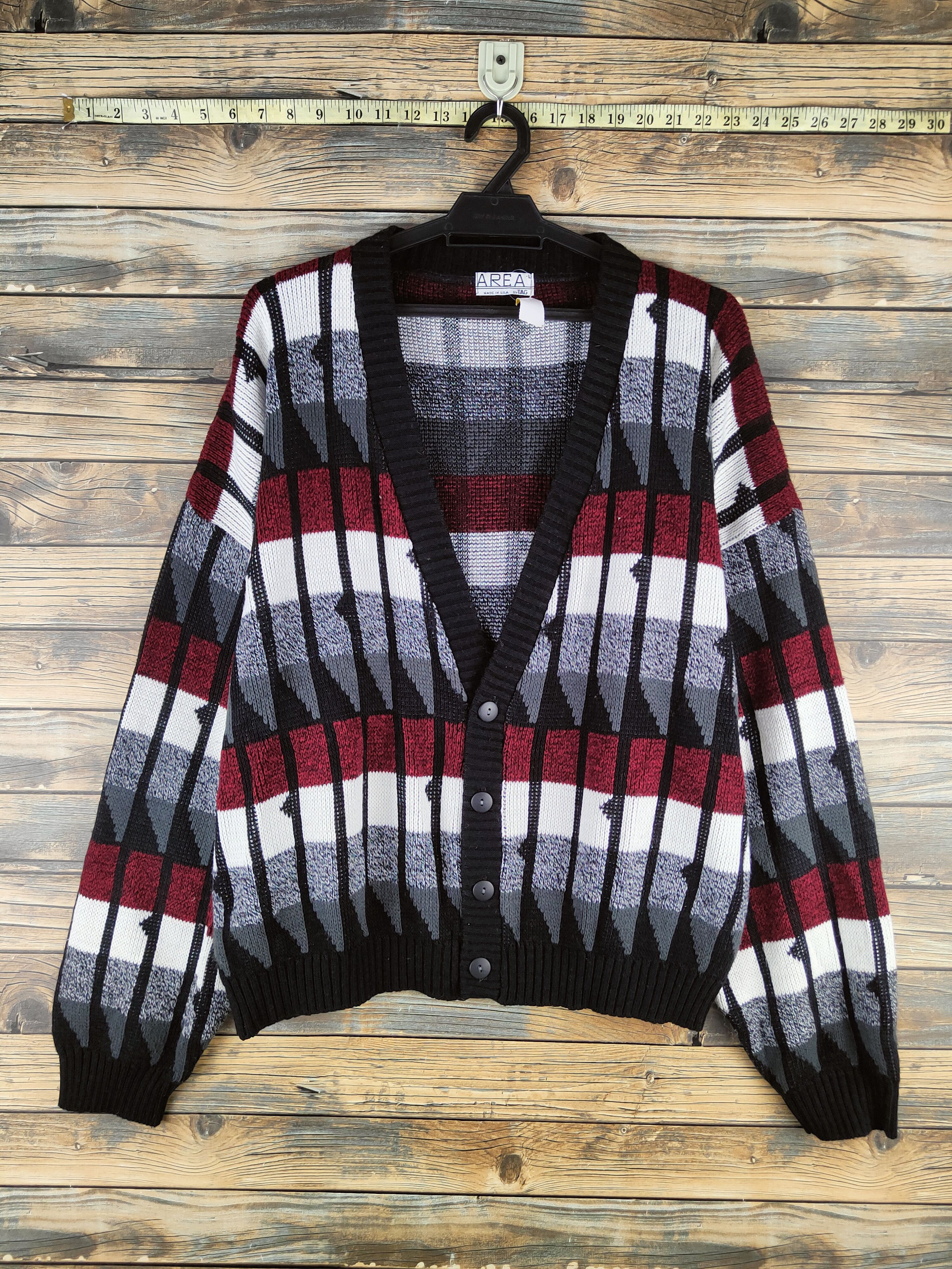 Japanese Brand DL Area Black White Red Knitwear Cardigan #46-854 Size US L / EU 52-54 / 3 - 1 Thumbnail