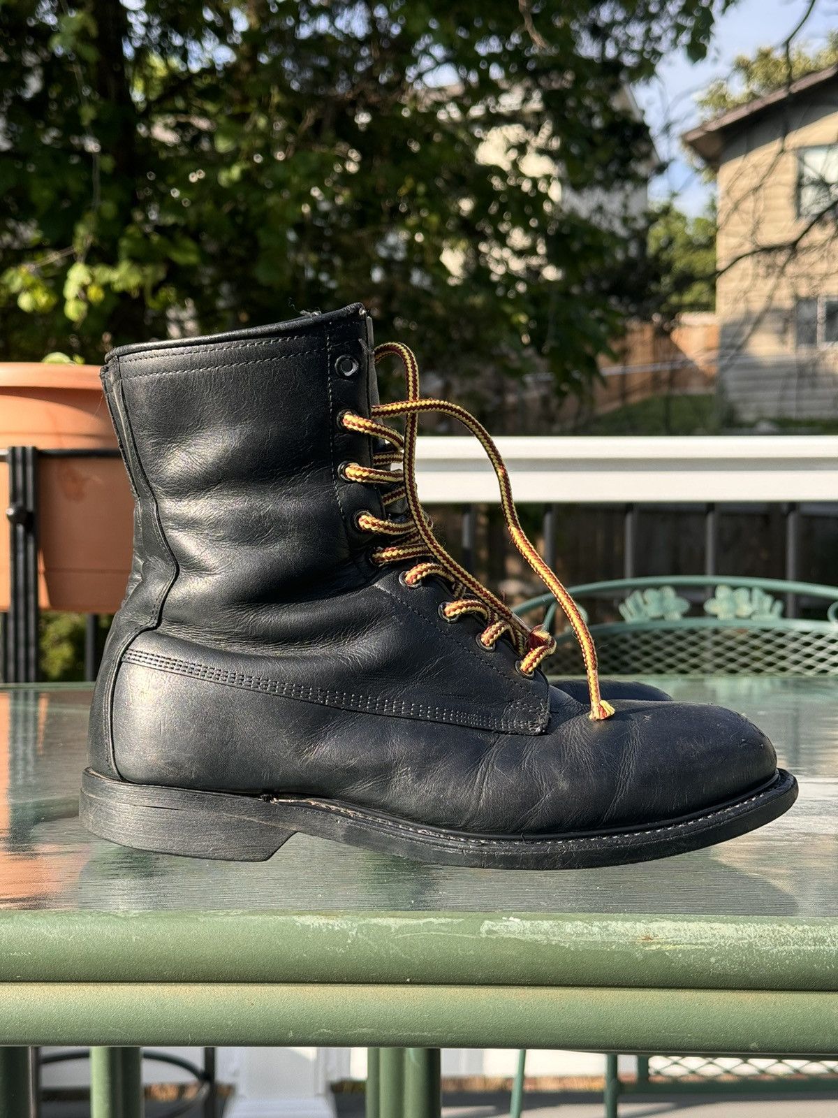 Vintage VTG Size 8W Men's Black Leather Work Combat Steel Boots 80's Size US 8 / EU 41 - 3 Thumbnail