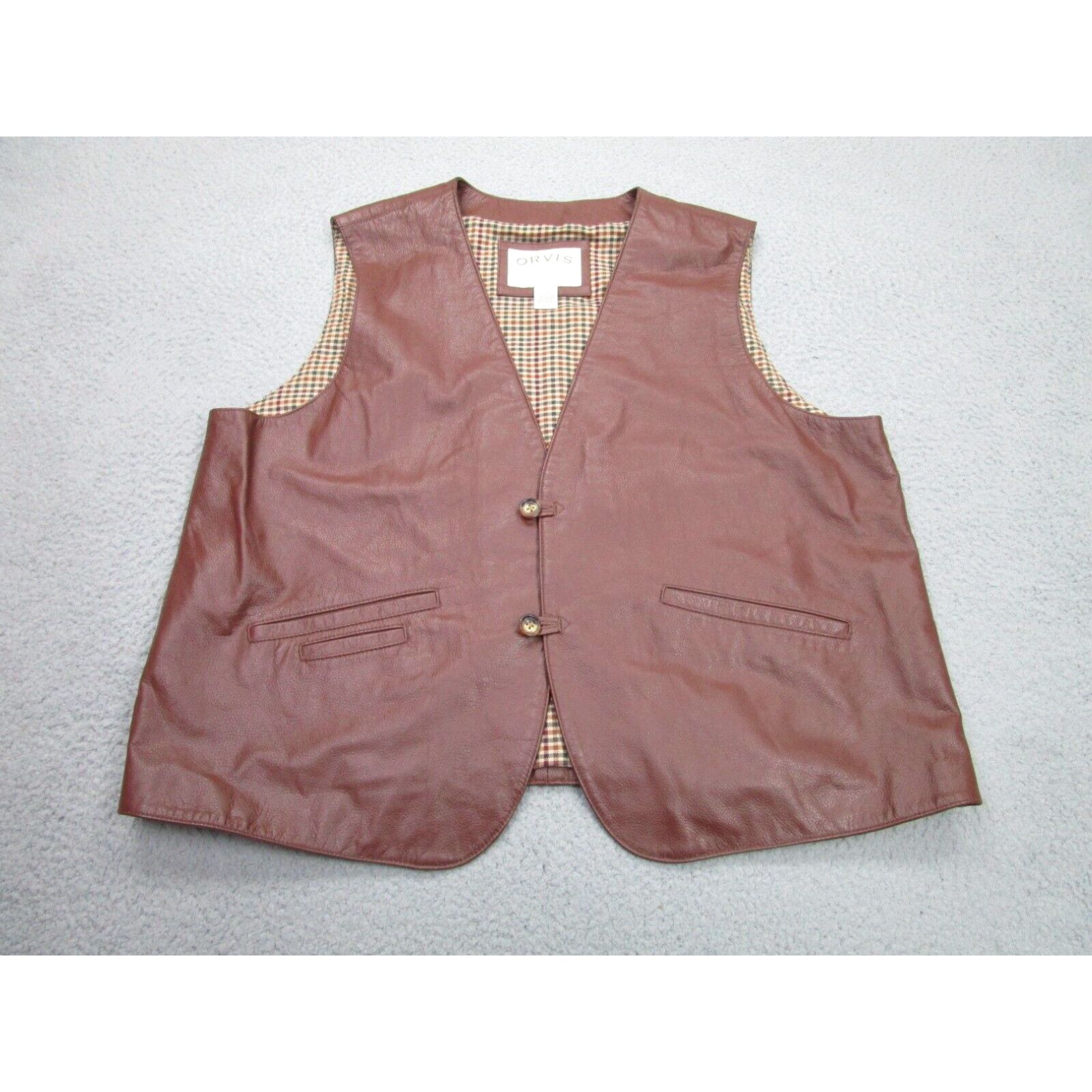 Image of Vintage Orvis Vest Mens 2Xl Brown Leather Sleeveless Adult in White