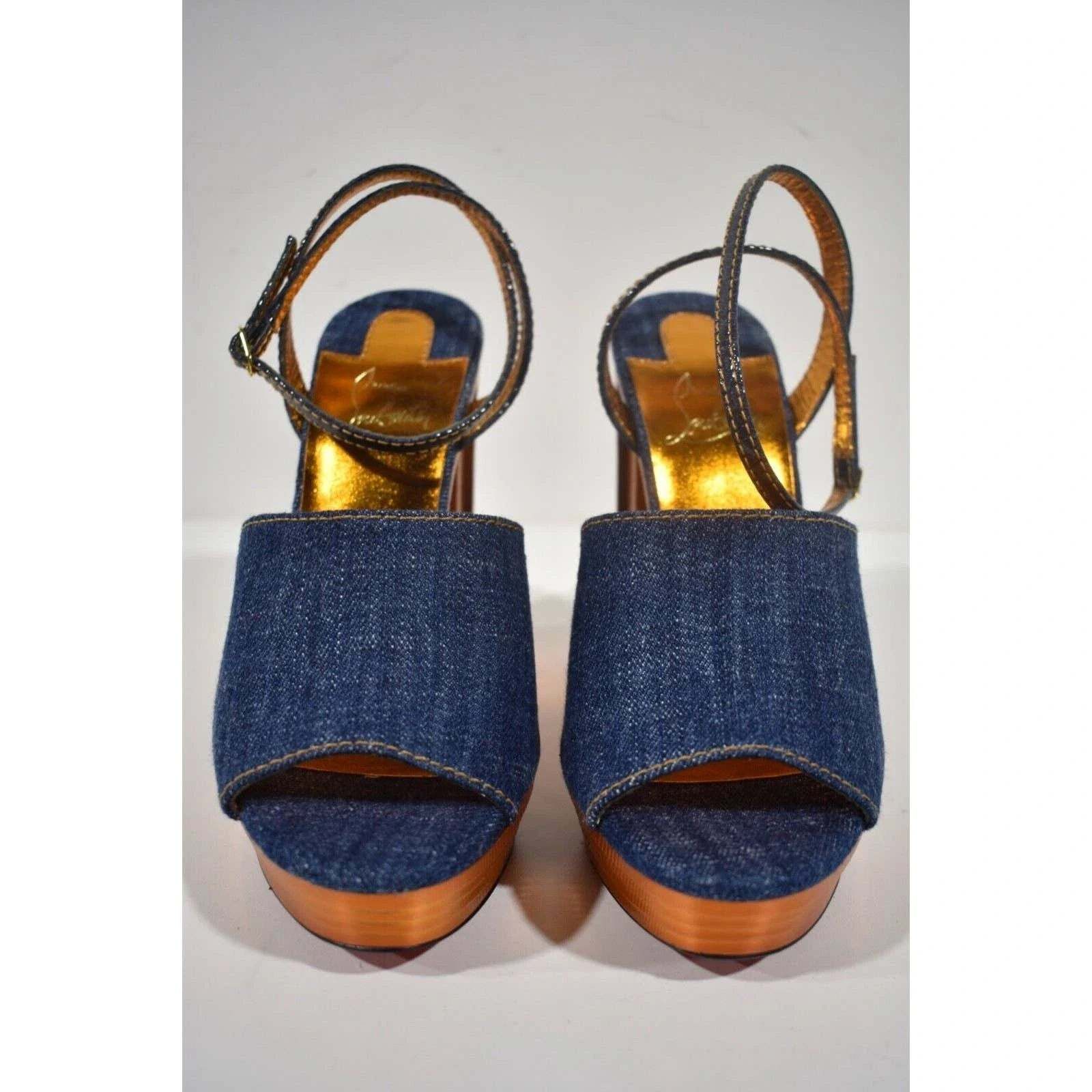 Christian Louboutin Mira Colunata 120 Denim Platform Wedge Sandal Heel Pump 38 Size US 8 / IT 38 - 5 Thumbnail