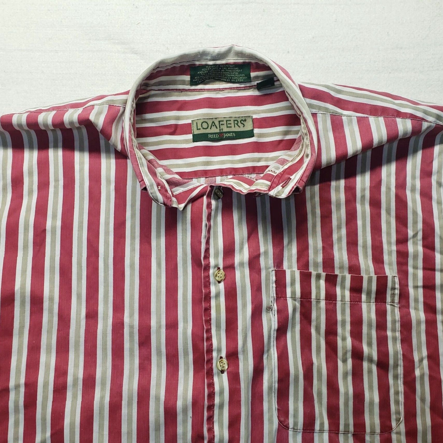 Vintage Loafers Shirt Red Striped Button Up Short Sleeve Adult Men XL Button-Down Collared Casual Shirt Size US XL / EU 56 / 4 - 2 Thumbnail