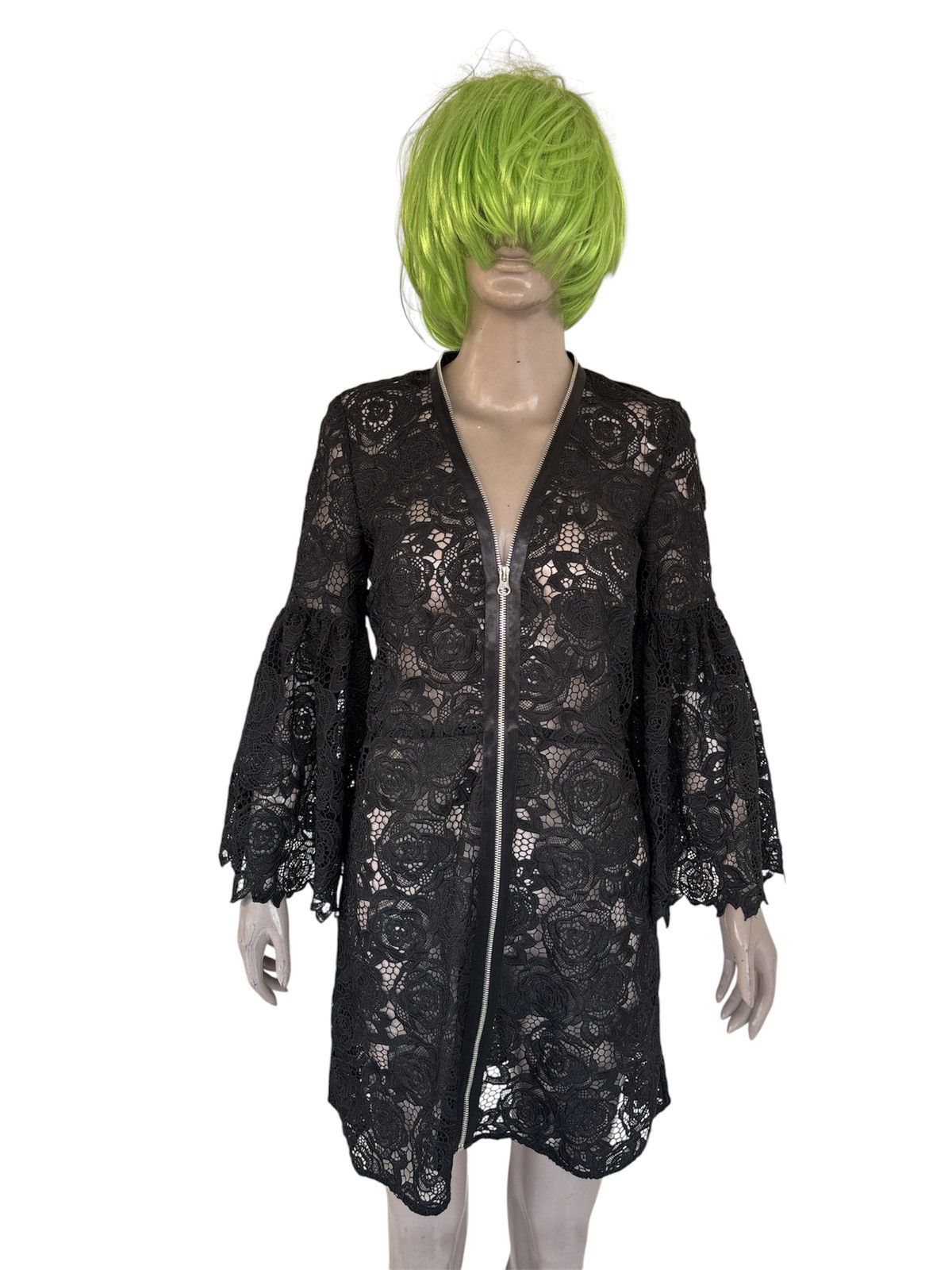 Alexander McQueen Zip Floral Lace Mini Dress Size XS / US 0-2 / IT 36-38 - 2 Thumbnail