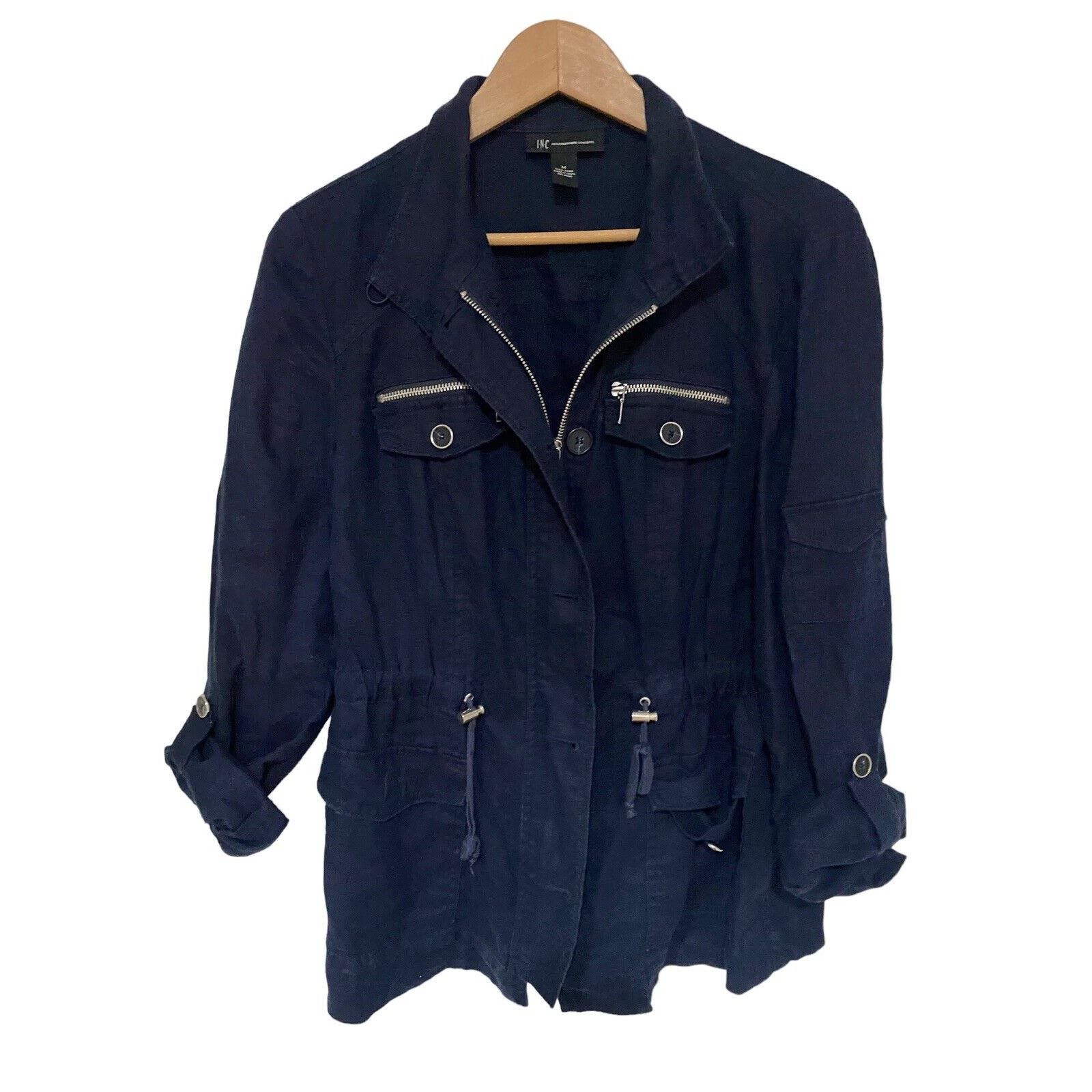 Inc INC Concepts Jacket Women Sz Med Button Up Coat Blue Linen Size M / US 6-8 / IT 42-44 - 1 Preview