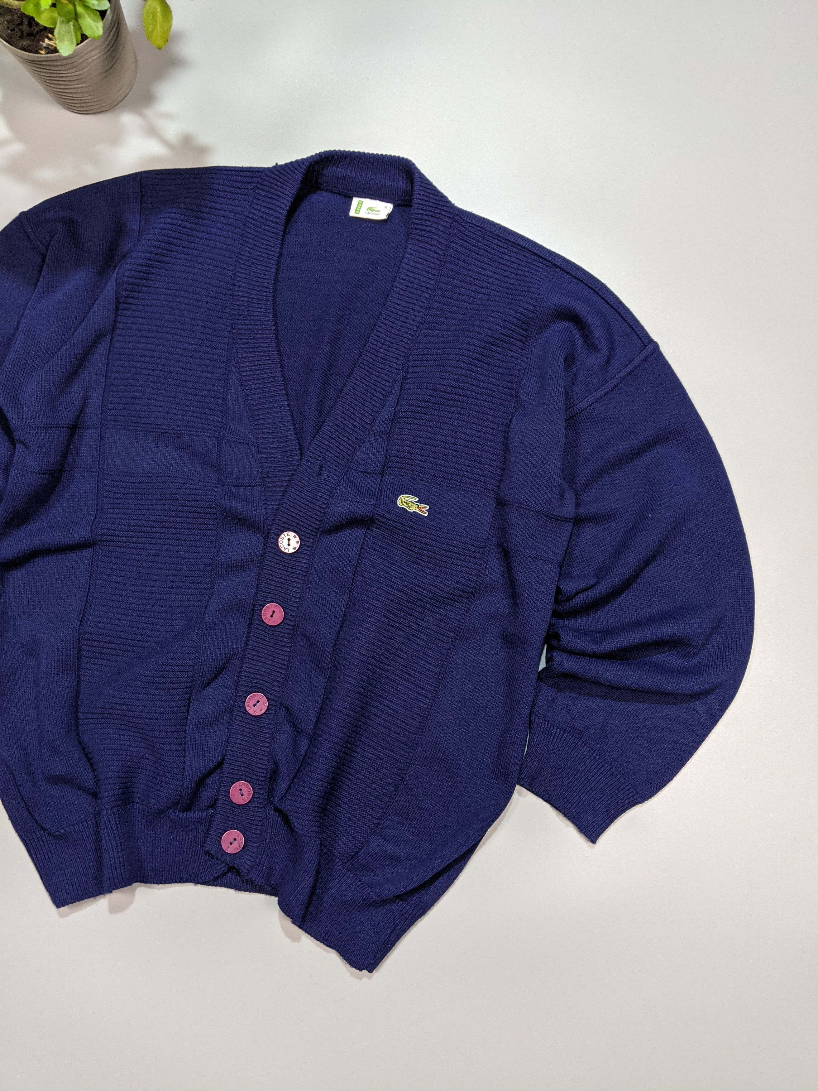 Lacoste × Vintage LACOSTE Men's Vintage 90' Navy Blue Cardigan Sweater Size US XL / EU 56 / 4 - 3 Thumbnail