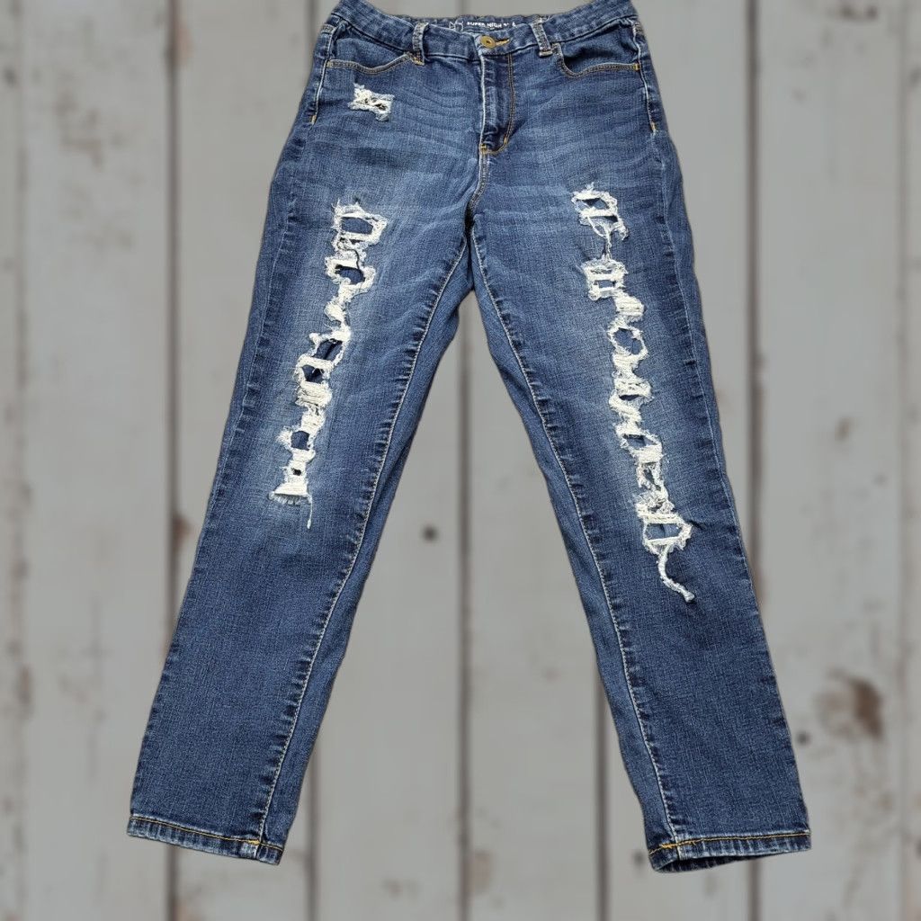 Vintage VINTAGE: NoBo Jeans Womens Size 13 Distressed Jeans Stretch High Rise Tapered Denim 28x26 Size 34" / US 12 / IT 48 - 1 Thumbnail