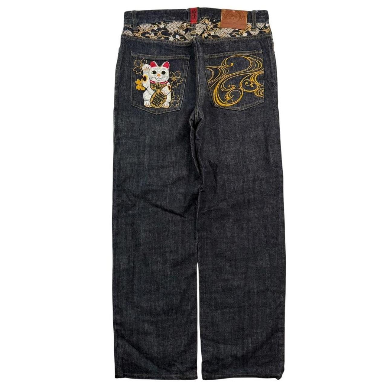 Karakuri Tamashii Karakuri Tamashii Embroidered Lucky Cat Denim Jeans Waist 34 Size US 34 / EU 50 - 7 Thumbnail