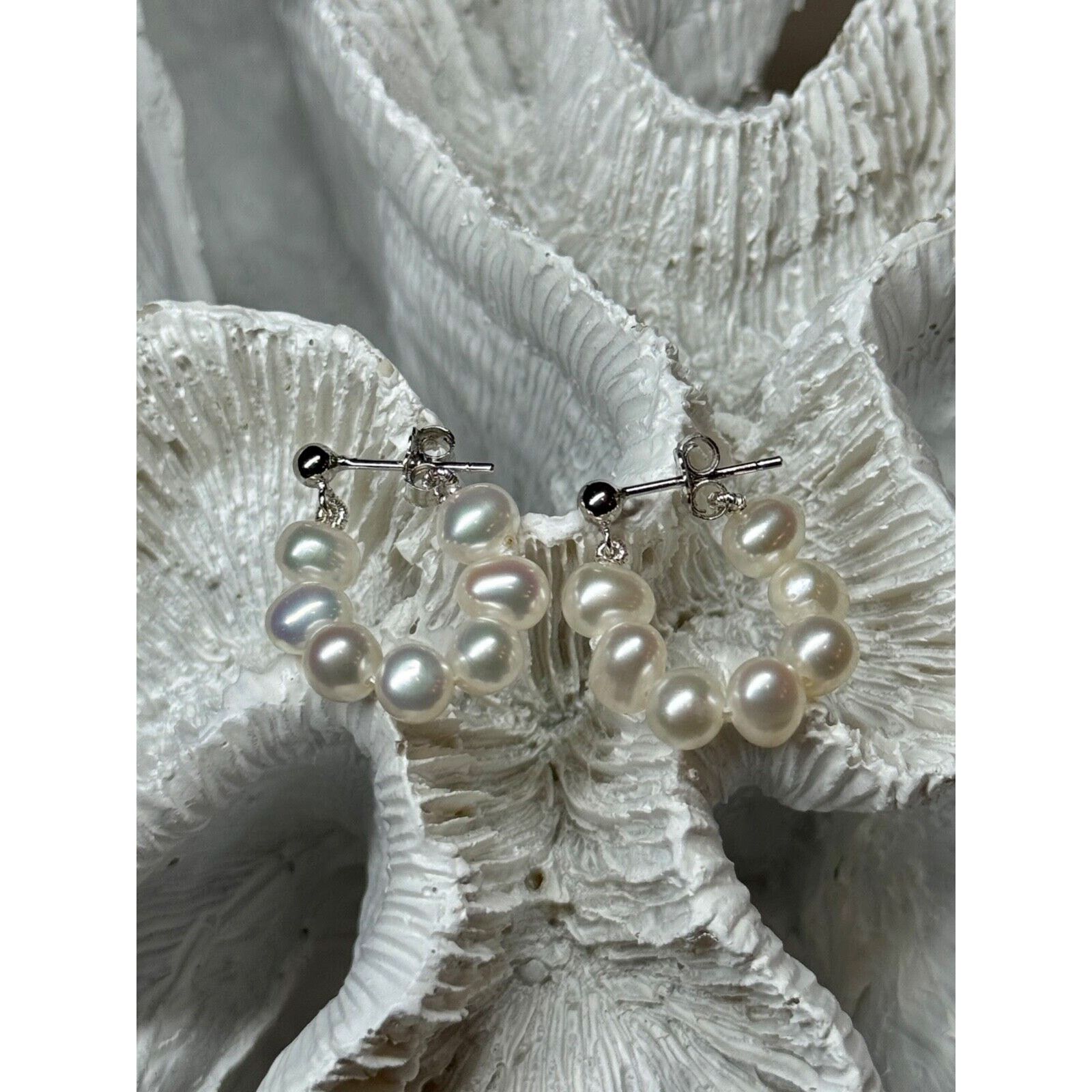 Jewelry 925 STERLING SILVER FRESH WATER PEARL EARRINGS LENGTH 0.8 In Size ONE SIZE - 3 Thumbnail
