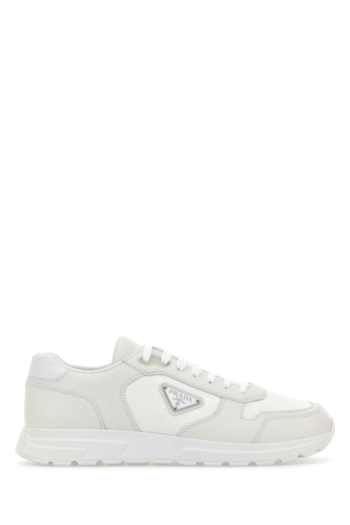 Prada White Leather And Fabric Sneakers Size US 8 / EU 41 - 1 Thumbnail