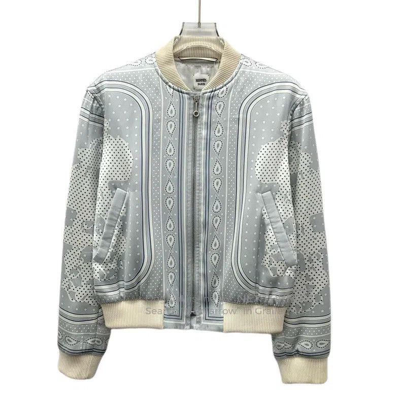 Hermes Hermes Light Blue Silk Printed Collar Zipper Long Sleeve J Size XS / US 0-2 / IT 36-38 - 1 Thumbnail