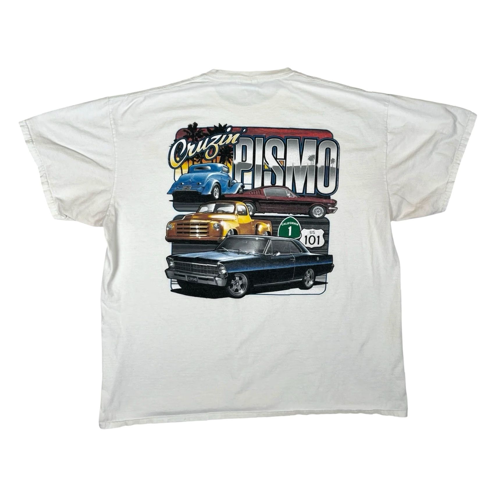 Vintage VINTAGE Cruzin Pismo Beach T-Shirt 2XL Men White Cars 90s California Car Show Hot Rod Cruising Size US XXL / EU 58 / 5 - 2 Thumbnail