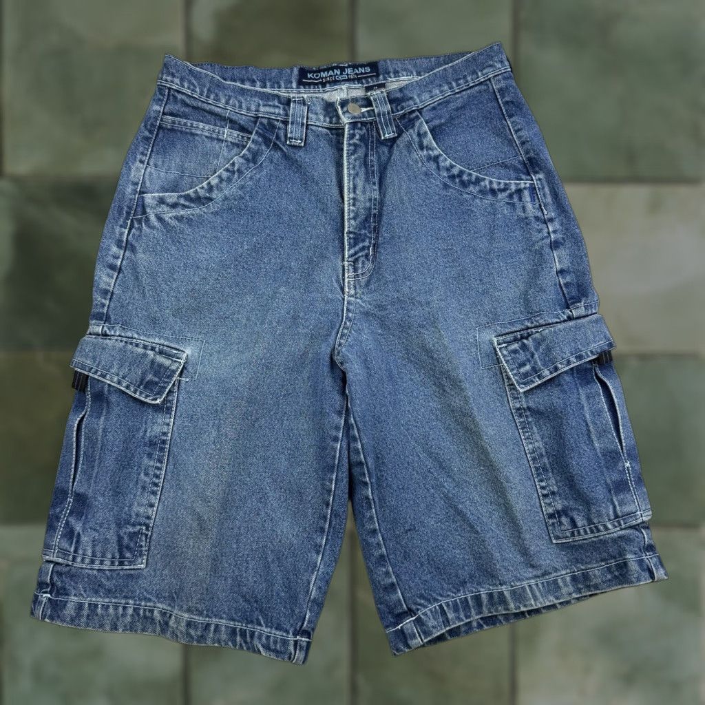 VINTAGE Koman Cargo Shorts Men Adult Size 34 Blue Grunge 2000s Y2K Skater Baggy