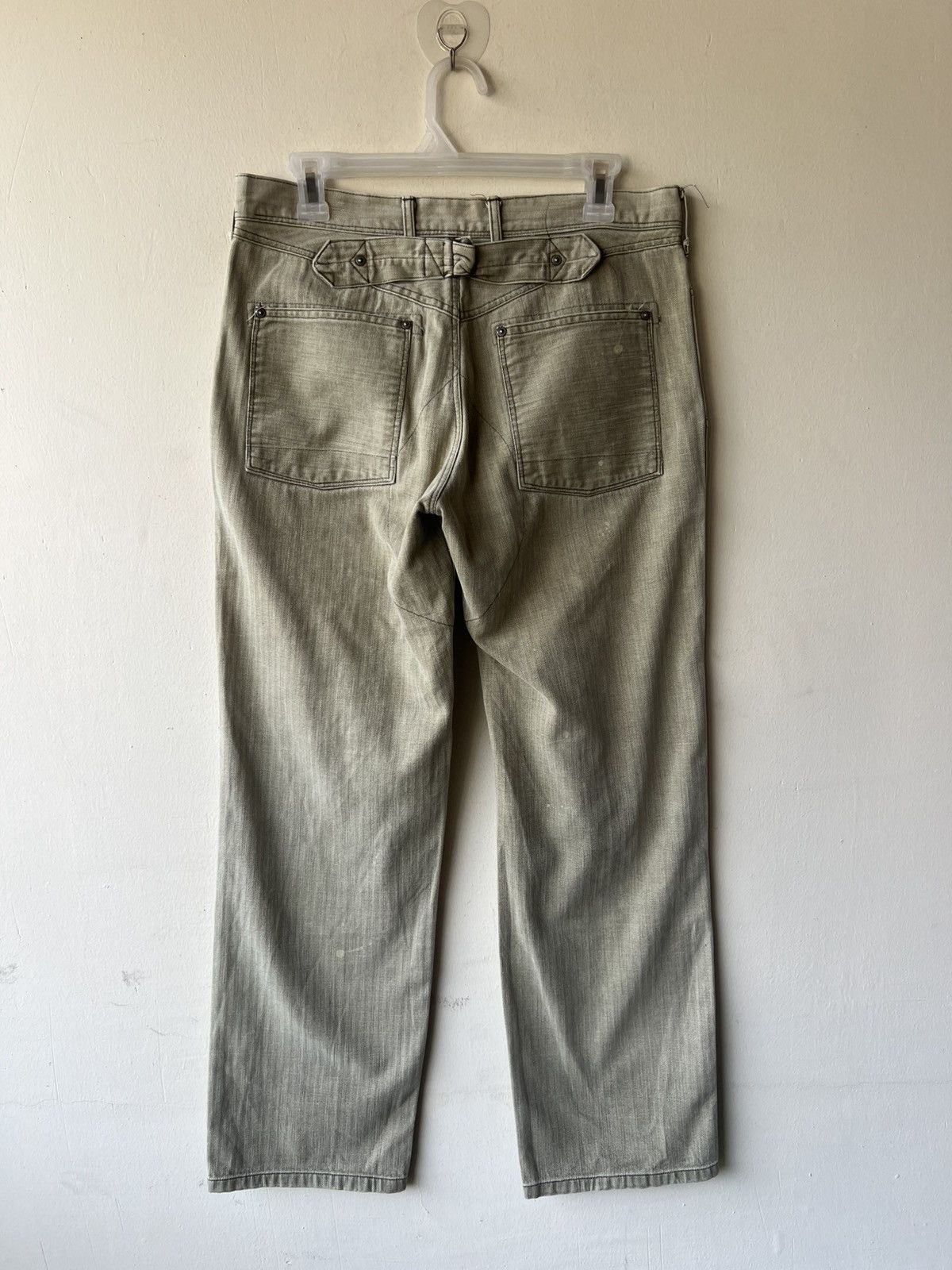 Vintage Old Betty’s Japan Fade Olive Green HBT Striped Cargo Trouser Size US 30 / EU 46 - 3 Thumbnail