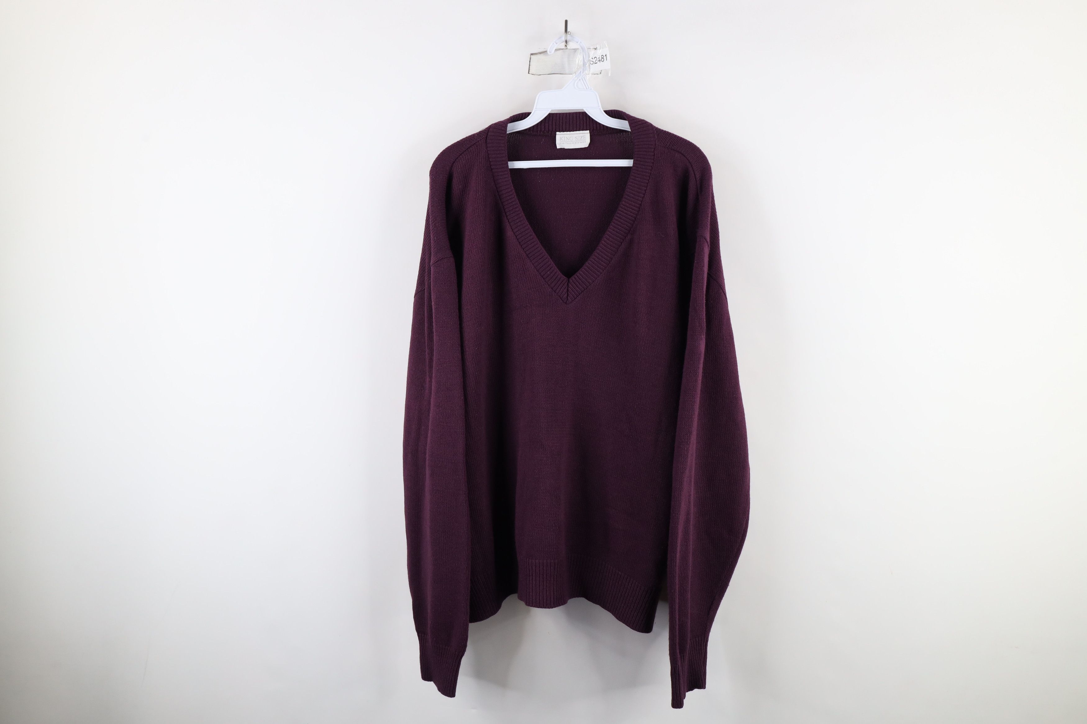 Vintage Vintage 90s Streetwear V-Neck Sweater Plum Purple Acrylic Size US XL / EU 56 / 4 - 1 Thumbnail