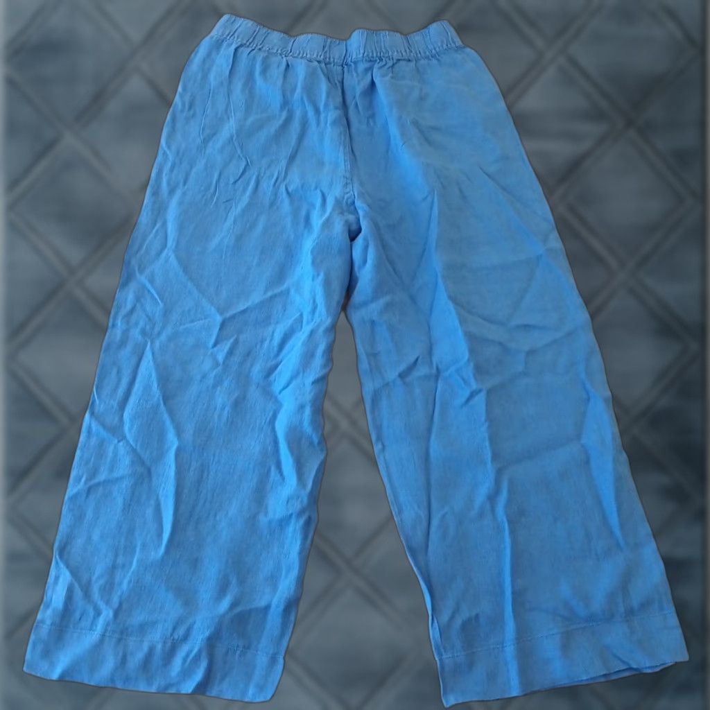 Vintage Tahari Pants Womens L Blue Ankle Wide-Leg Linen Pockets Pull On 30x25 Size 36" / US 14 / IT 50 - 1 Thumbnail