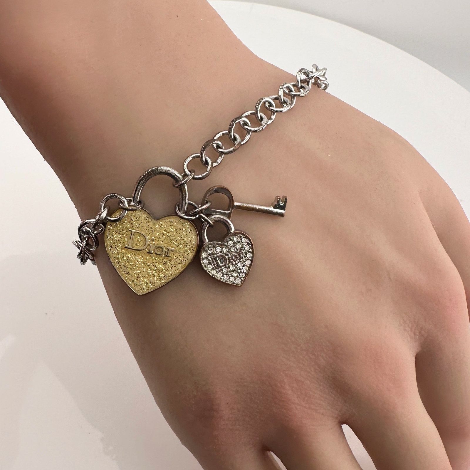 Dior Christian Dior Silver Hear and Key Charm Bracelet Size ONE SIZE - 15 Thumbnail